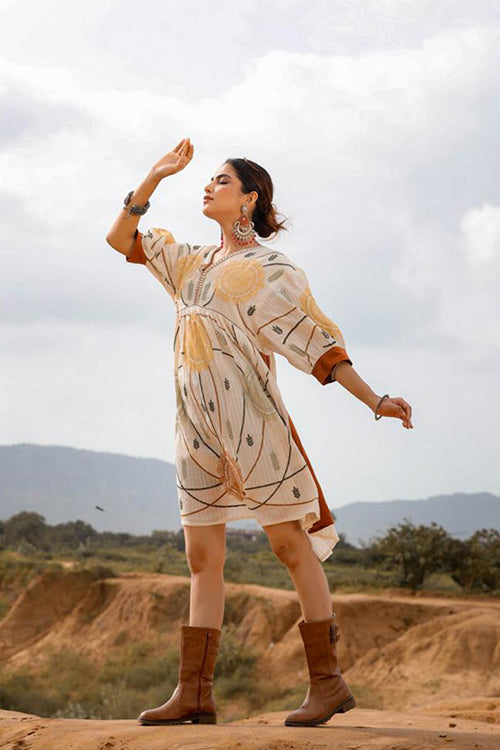 Funky Cotton Embroidered Short Sleeves Tunic Dress image 3