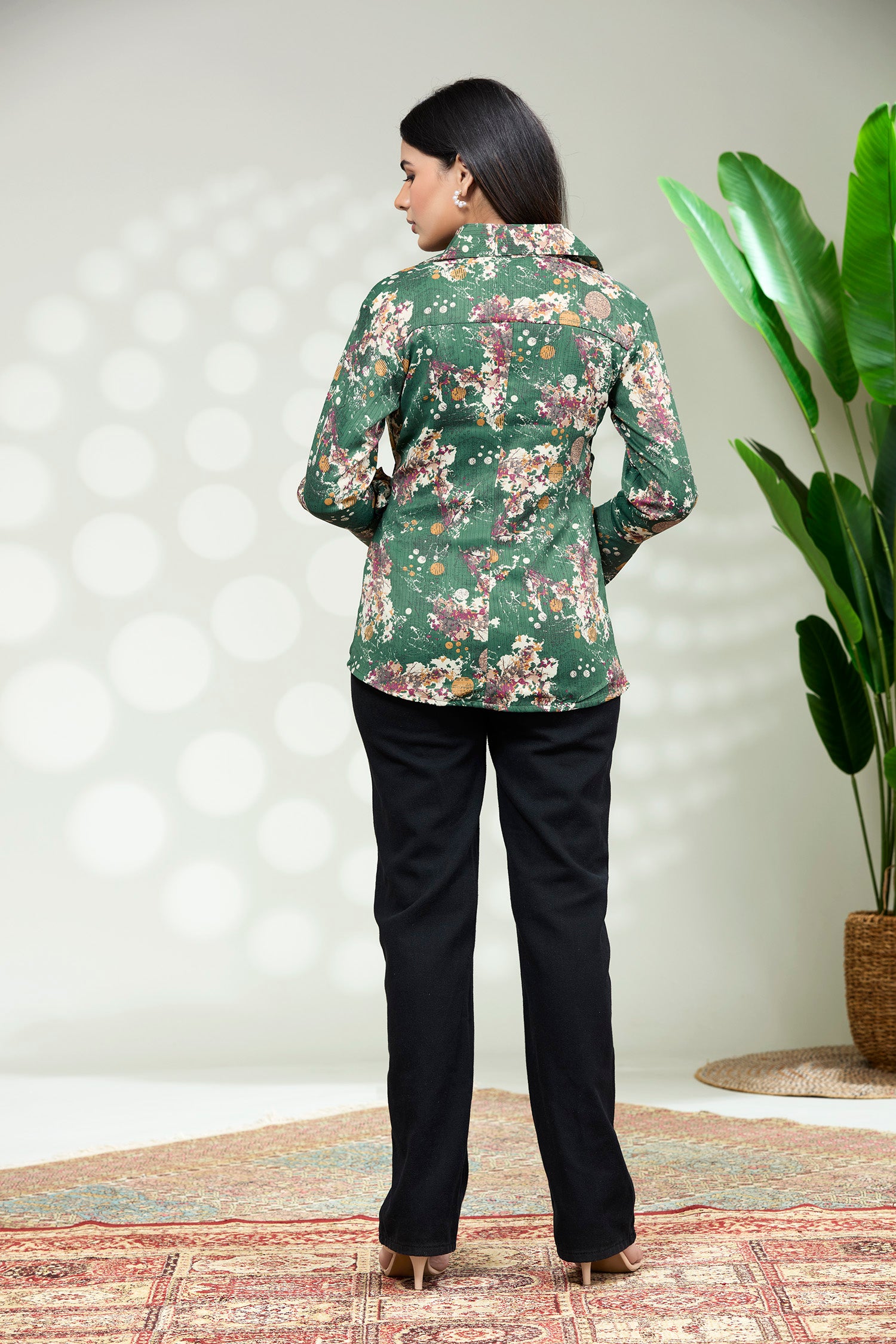 Satin Printed Top Wrap Around - Dark Green image 5