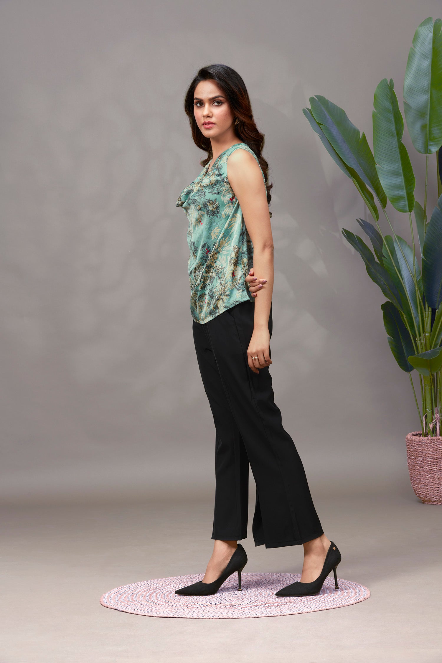 Satin Imp All Over Print Cowl Neck Top image 3