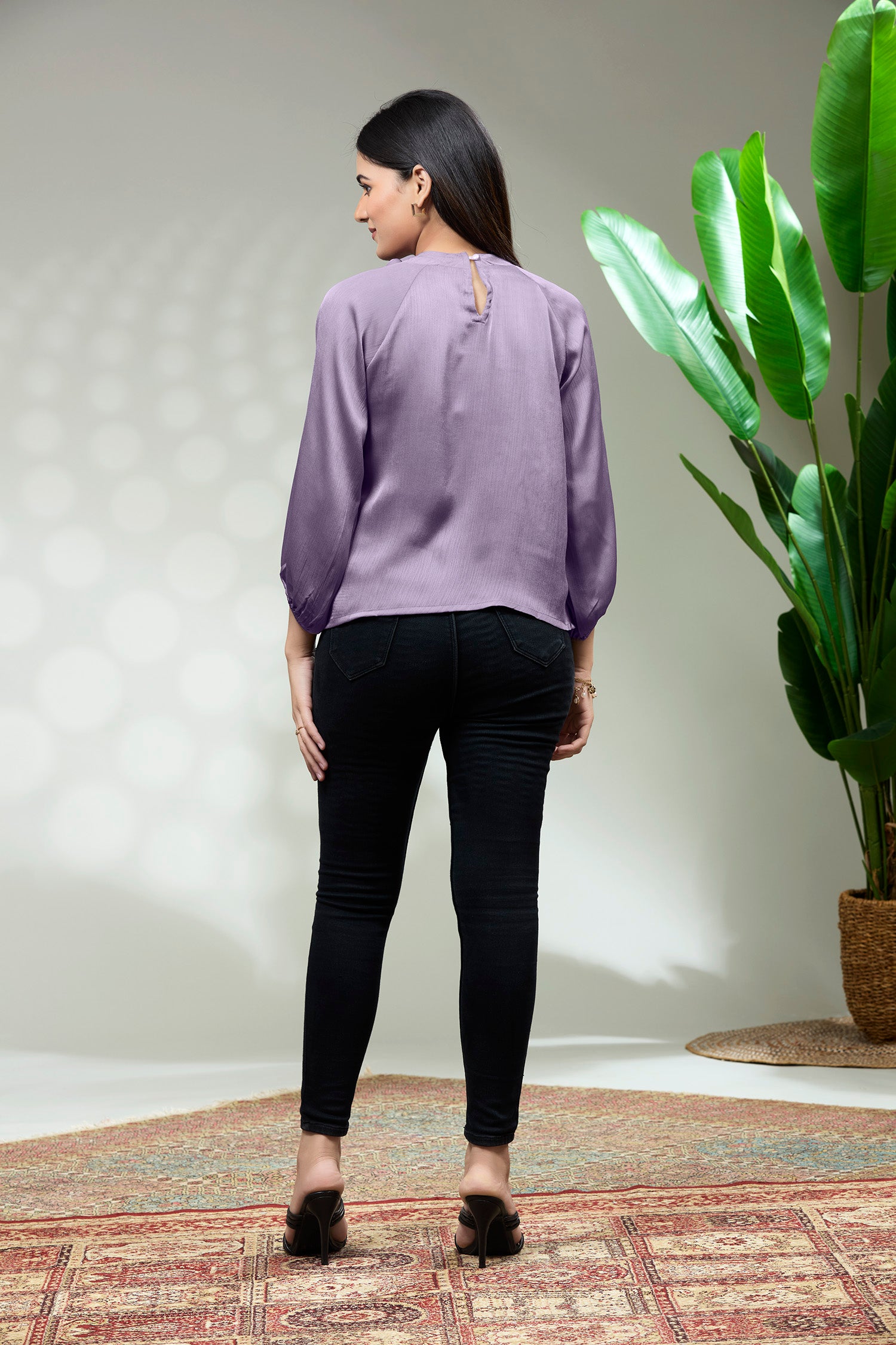 Satin Tie Neck Top -LILAC image 5