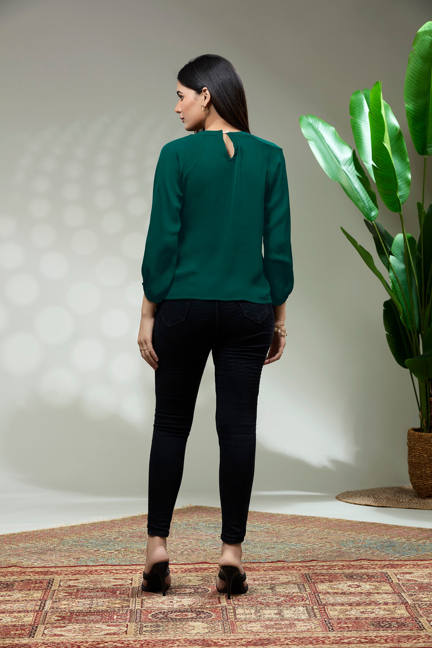 Satin Tie Neck Top -GREEN image 5