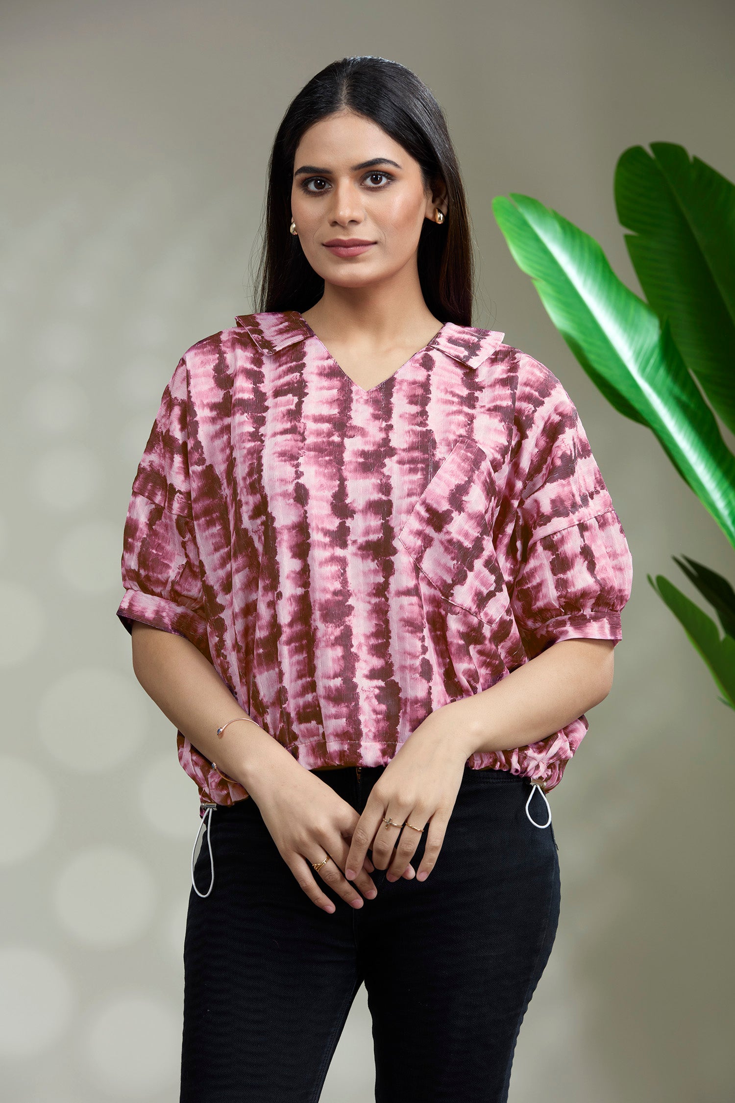 Floral Printed Pullover Top With Tie Dye - Pink image 2