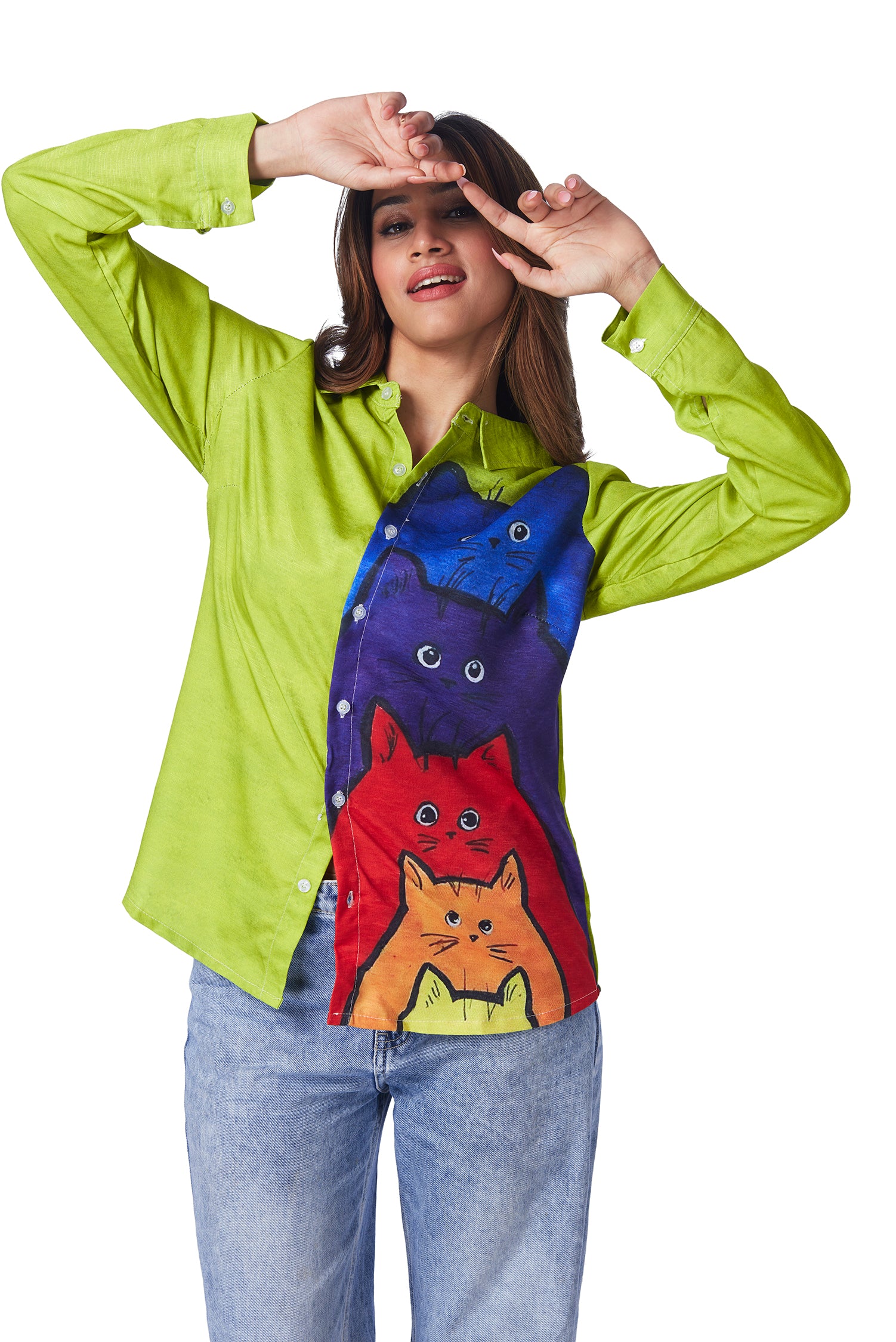 Kitty Cat Print Half On Shirt image 2