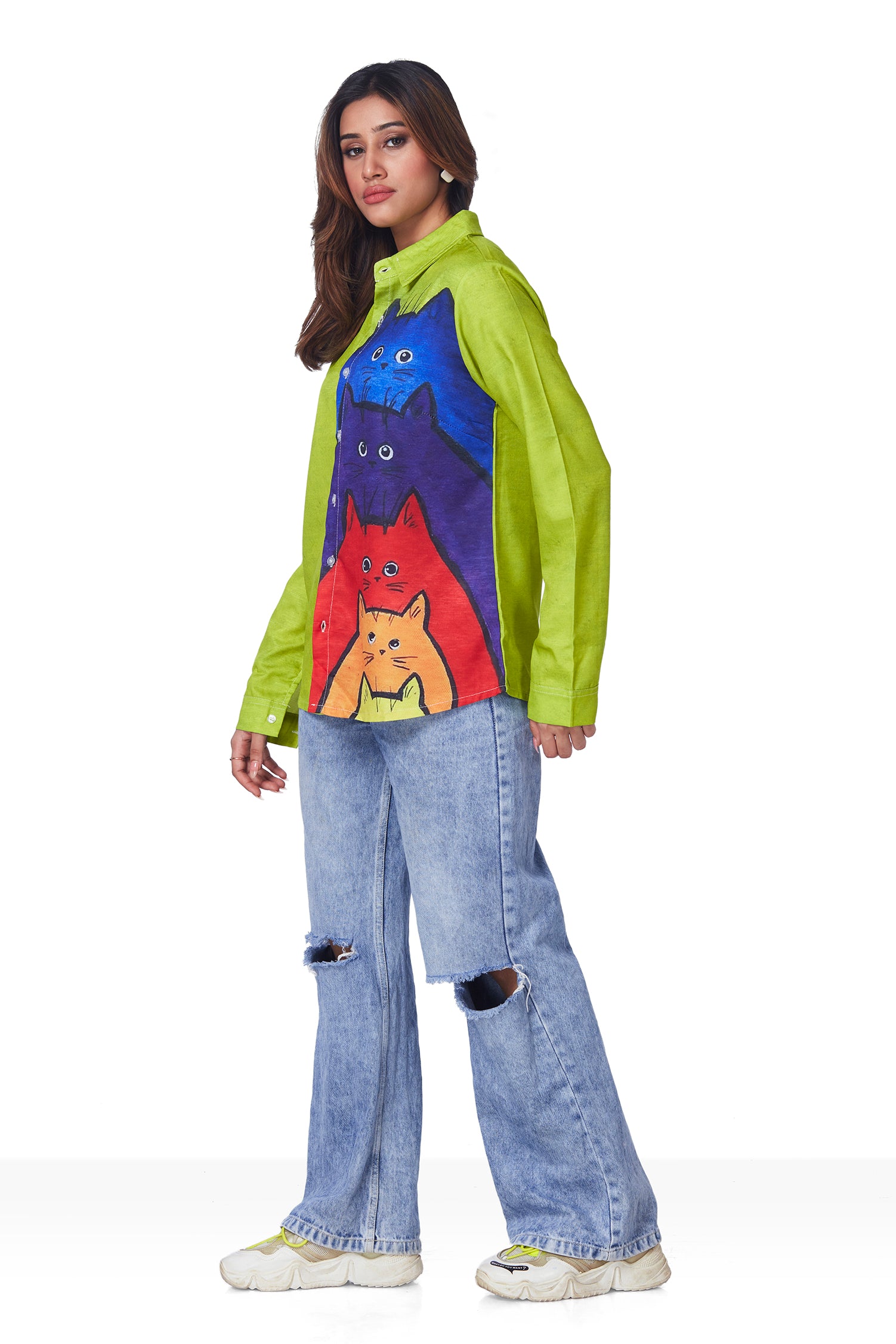 Kitty Cat Print Half On Shirt image 4