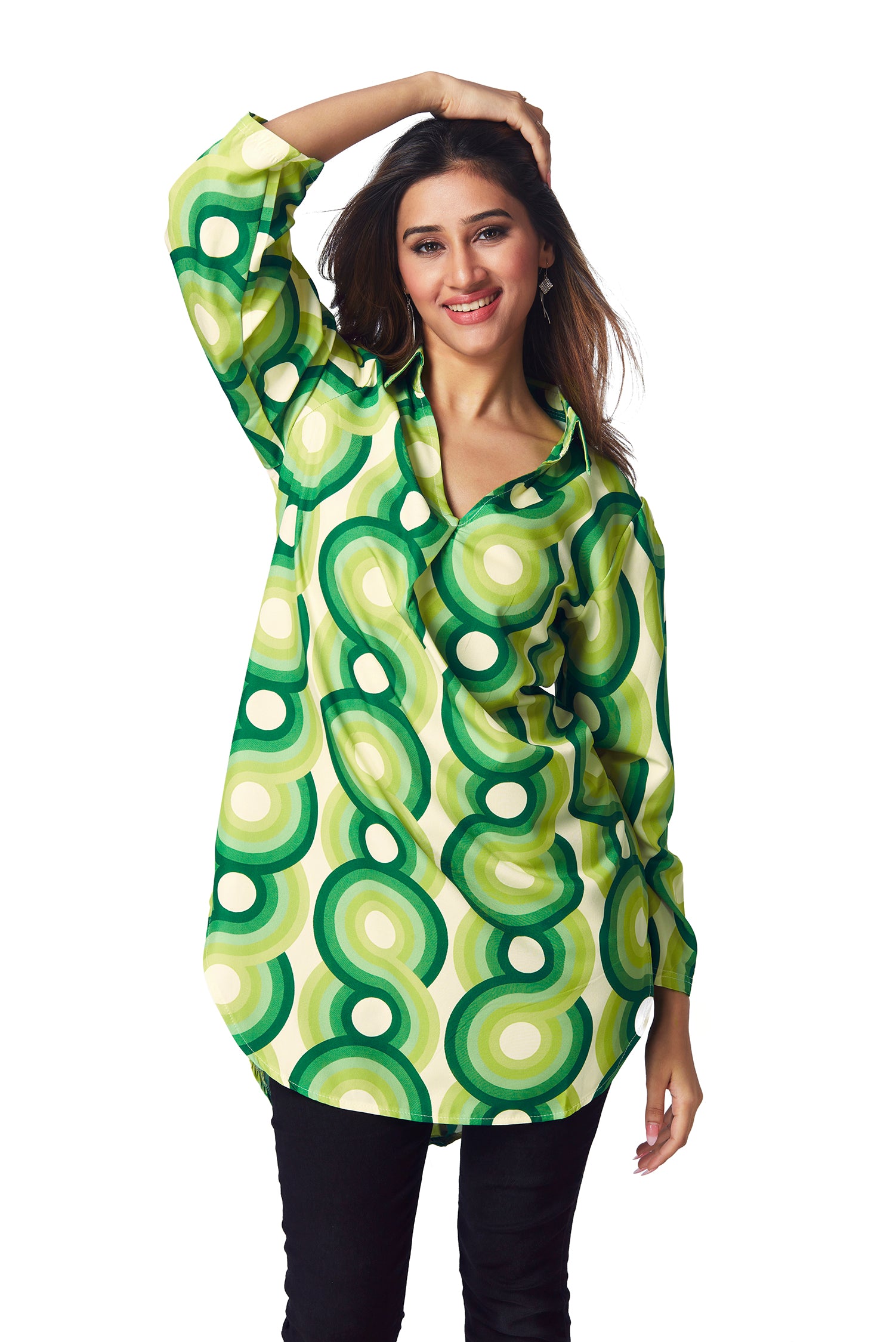 Geometric Print Top - Green image 2