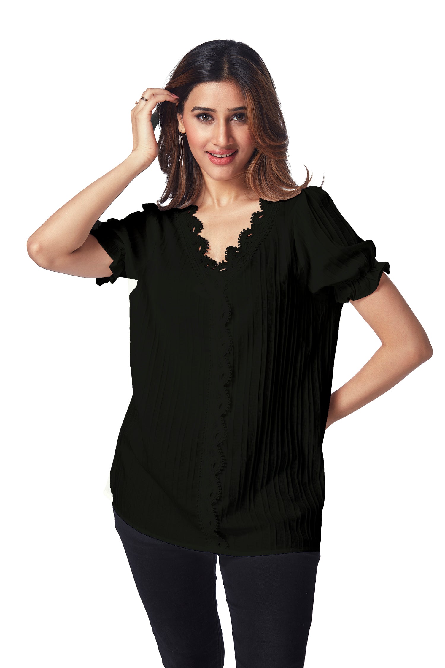 Top With Lace Work - Black