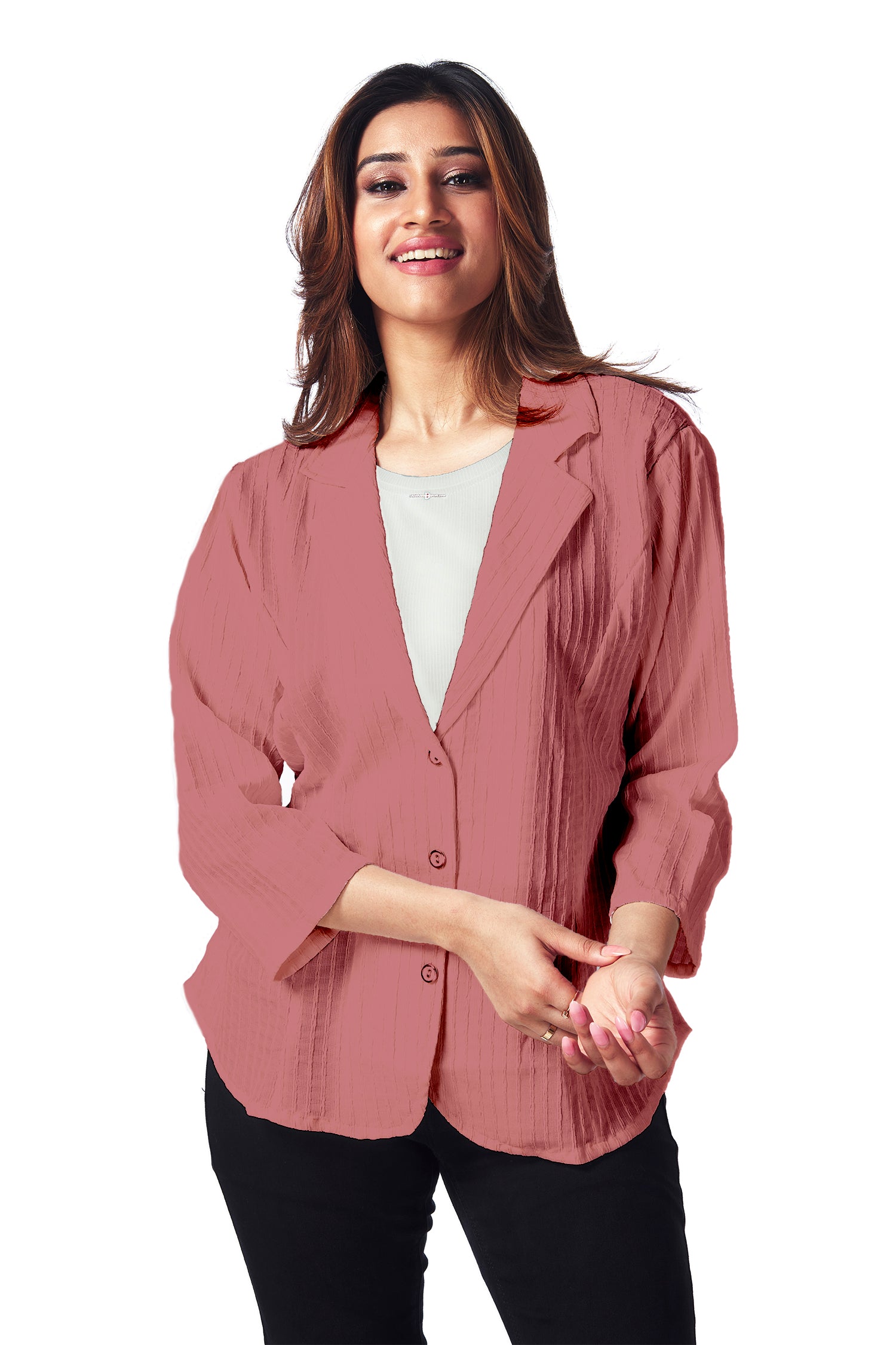 Causal Shirt With Inner Attached - Peach