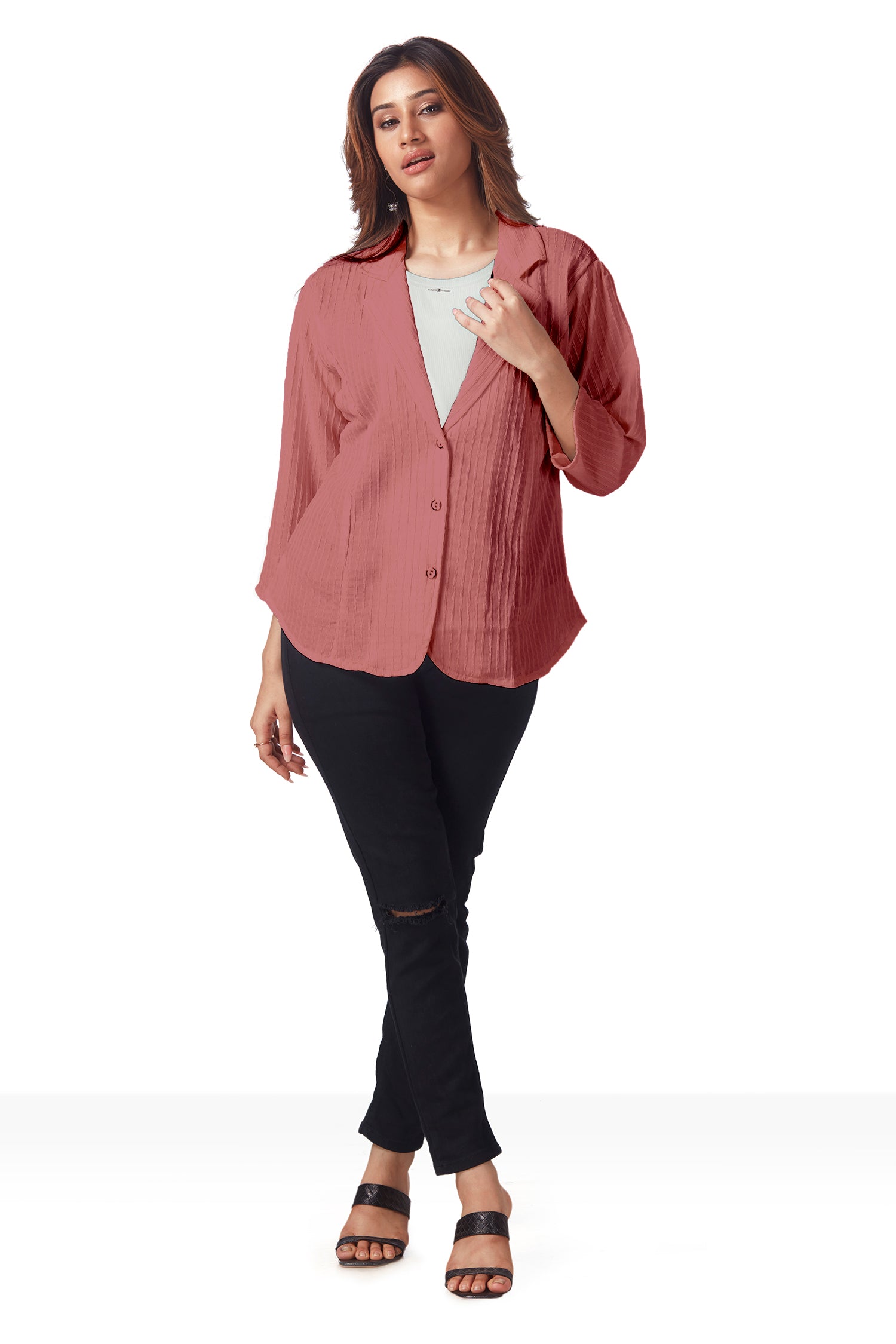 Causal Shirt With Inner Attached - Peach image 2