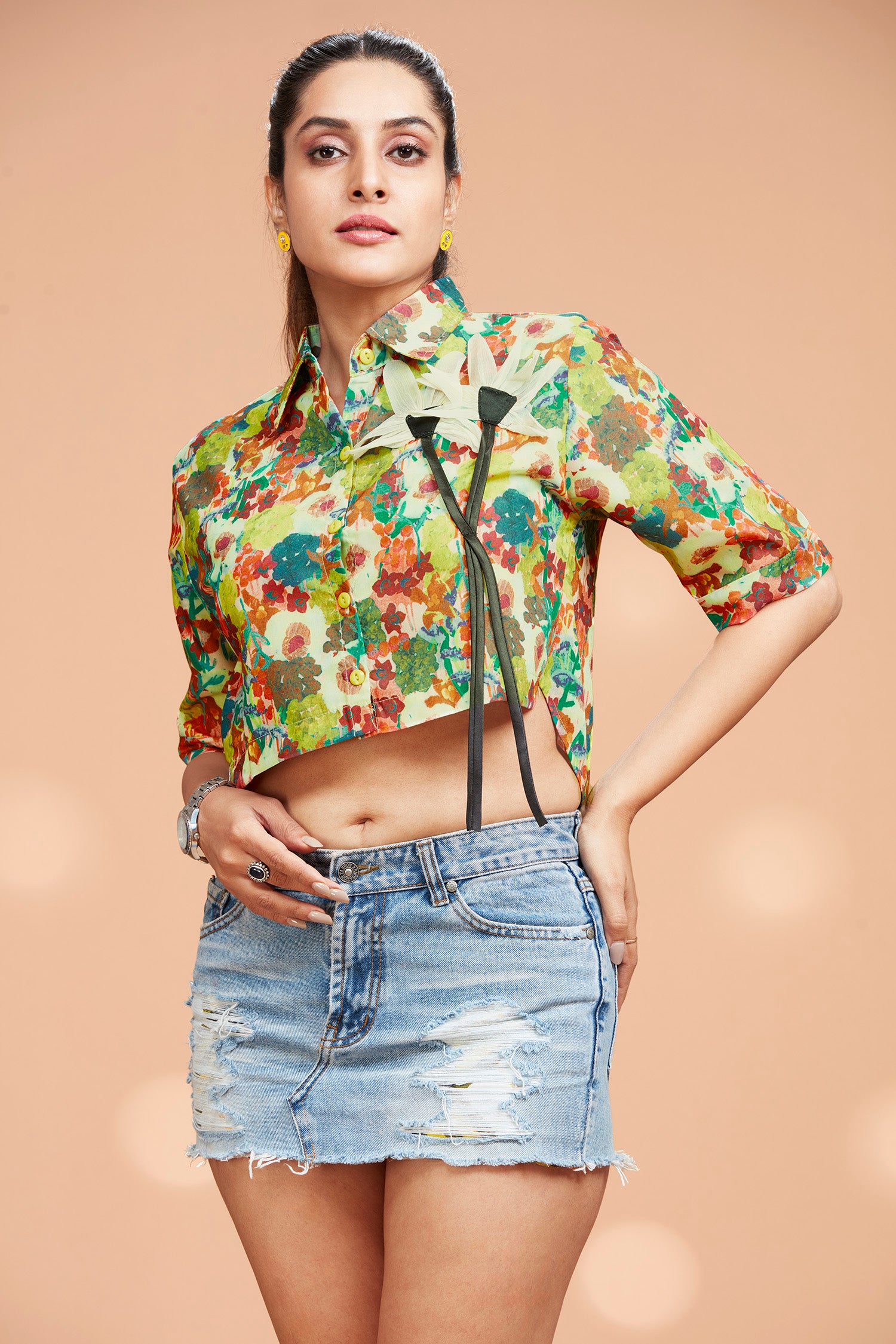 Cotton Crop Shirt With High-low Hem image 2
