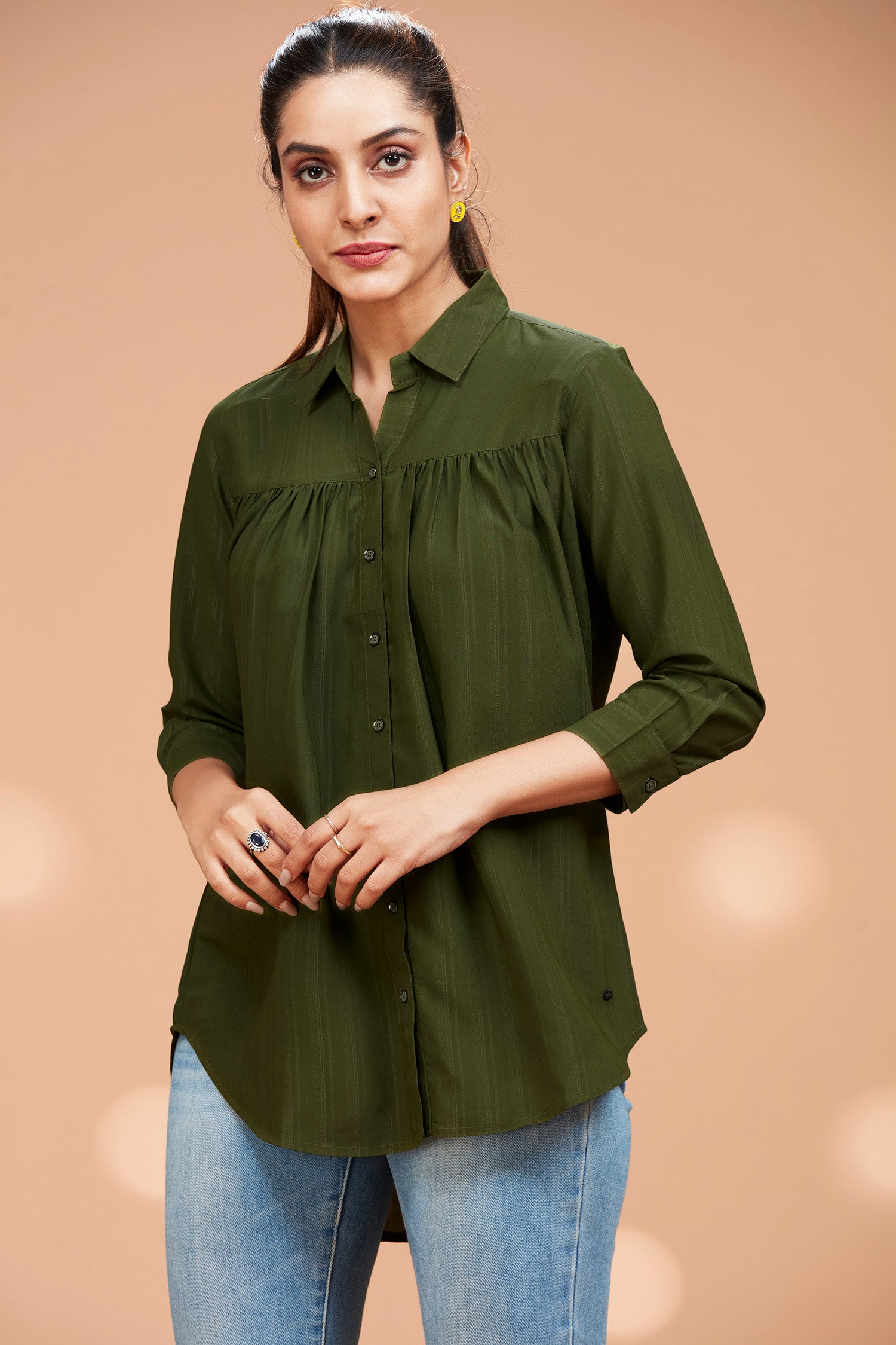 Olive High-low Hem Basic Shirt image 2