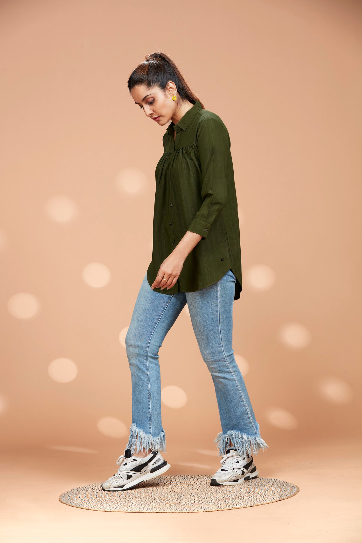 Olive High-low Hem Basic Shirt image 3