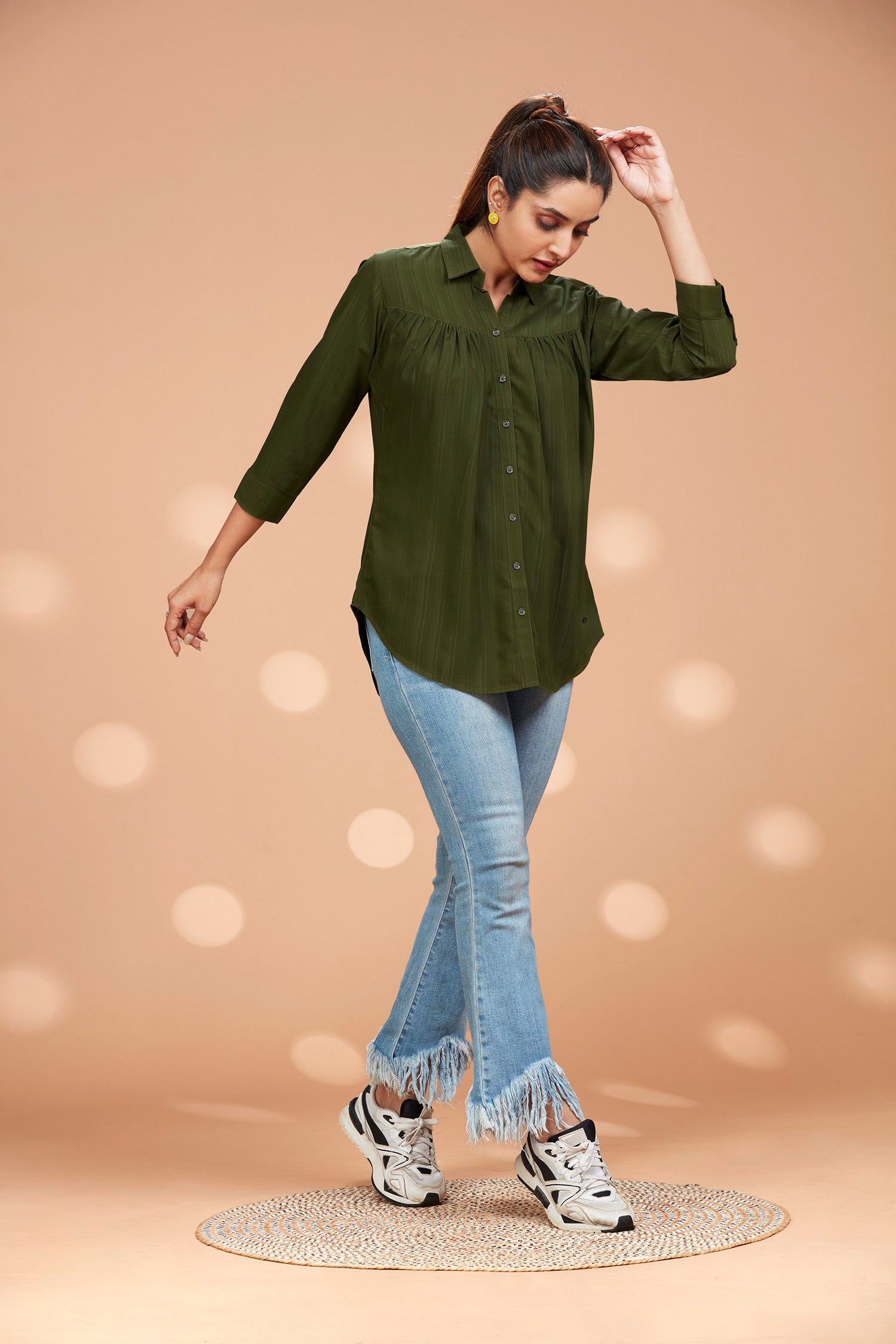 Olive High-low Hem Basic Shirt image 4