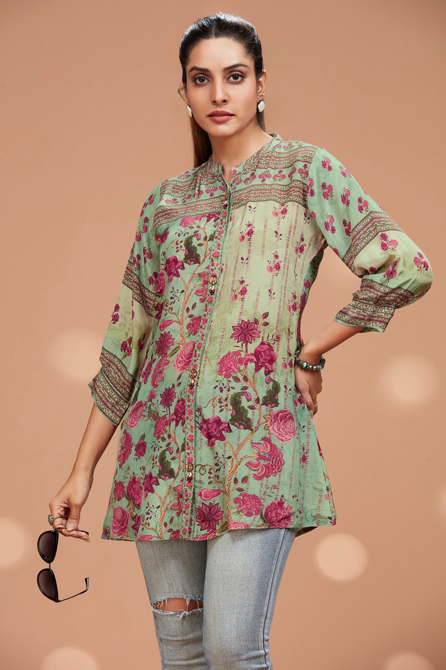 Crepe Floral Shirt With Narrow Cuff image 2