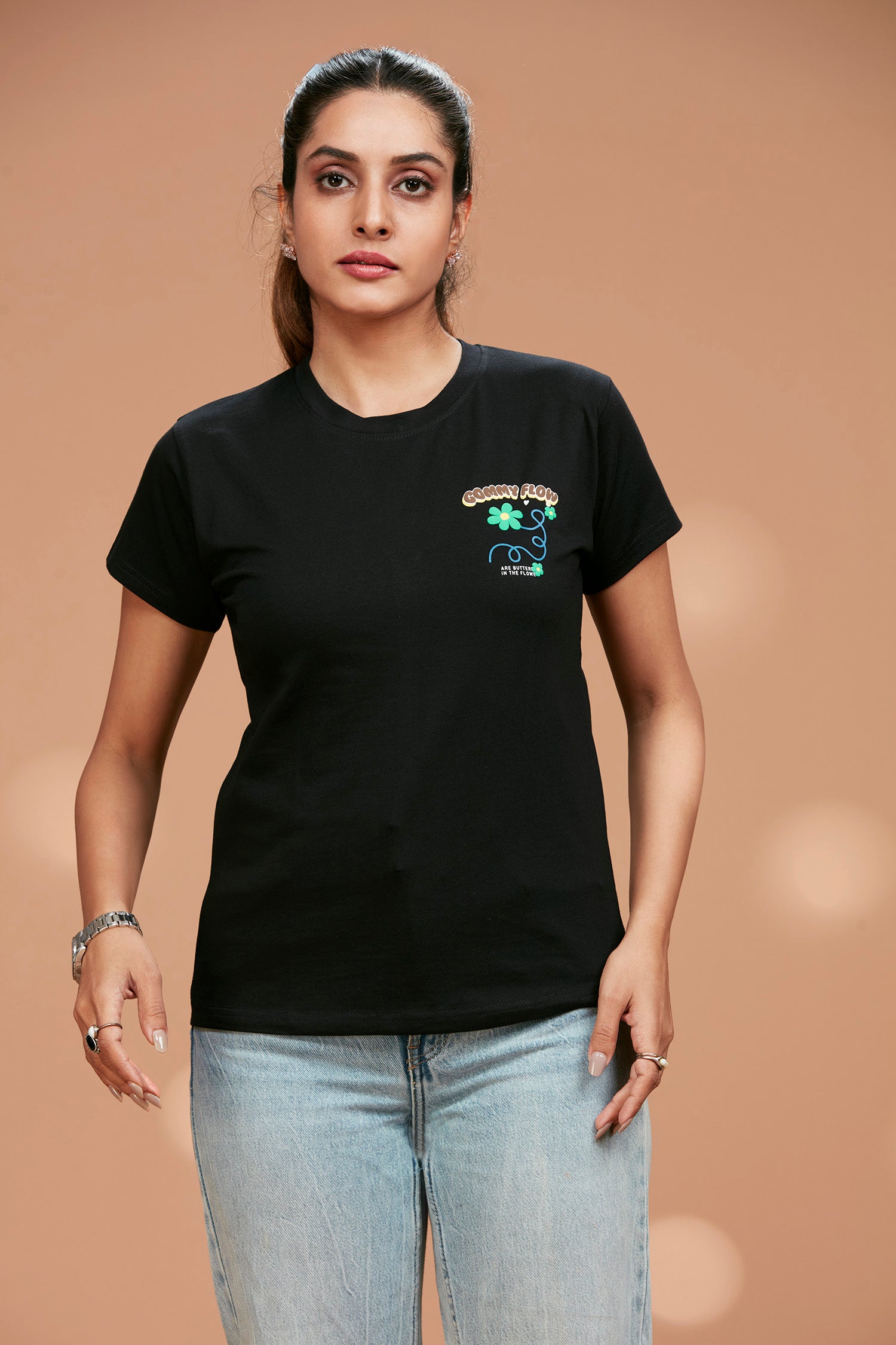Round Neck Chest And Back Text Print T-shirt image 2