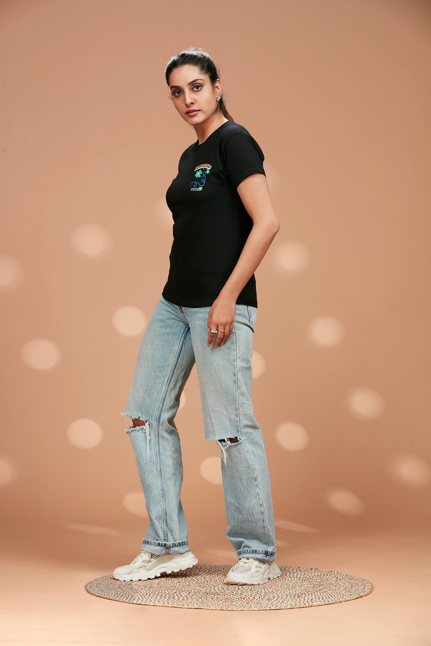 Round Neck Chest And Back Text Print T-shirt image 3