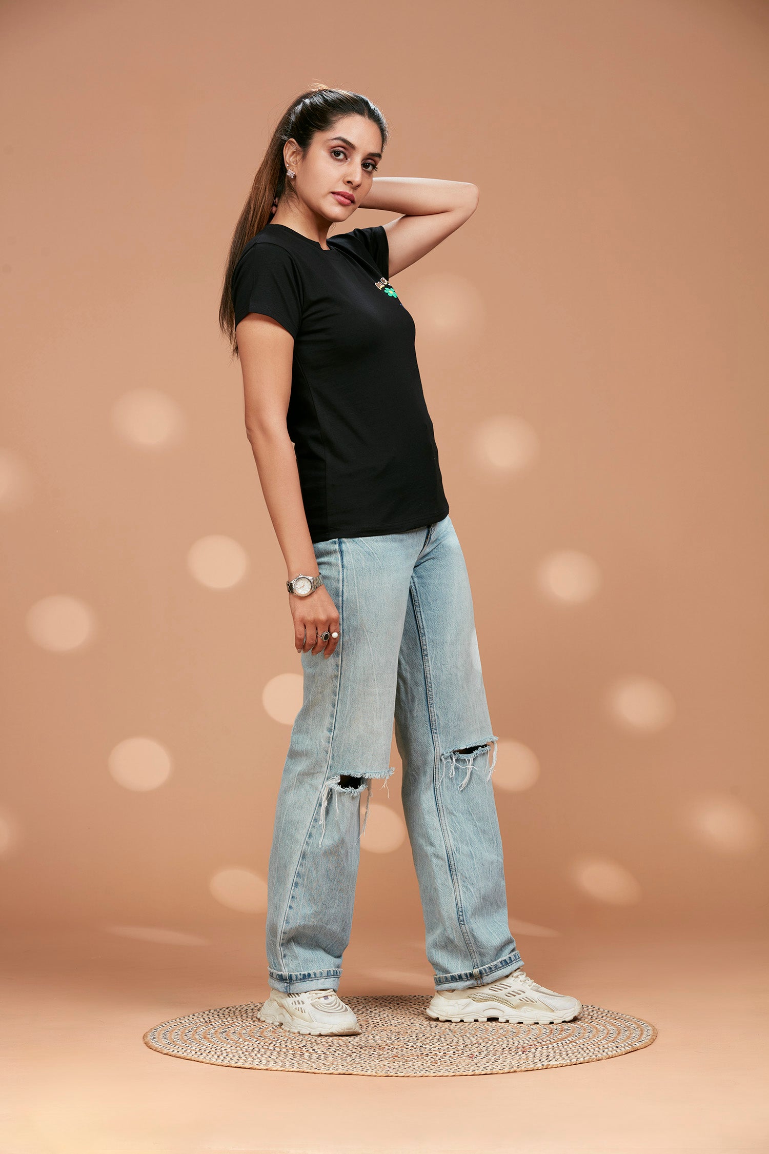 Round Neck Chest And Back Text Print T-shirt image 4
