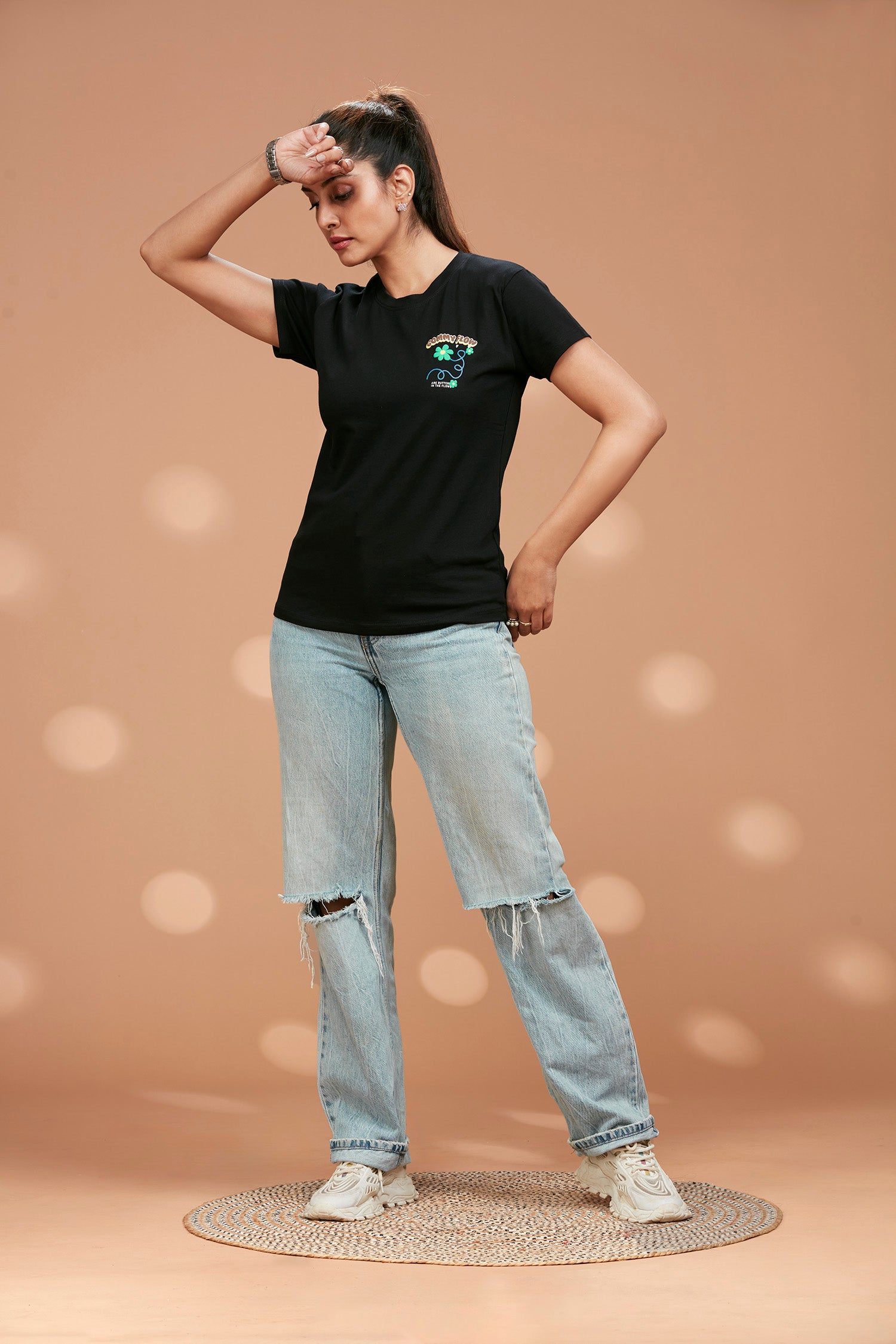 Round Neck Chest And Back Text Print T-shirt image 5