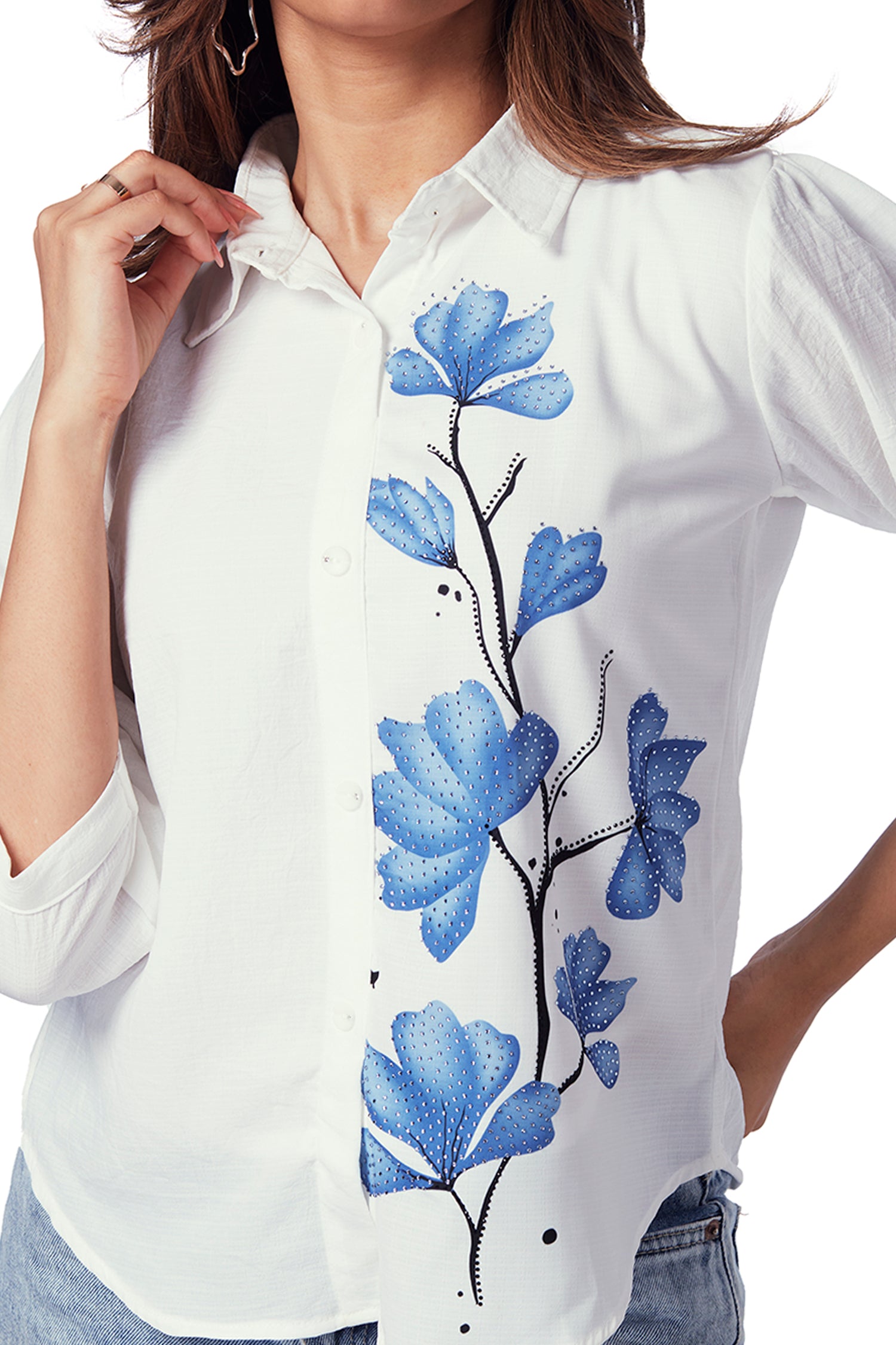 White Shirt With Print And Shimmer Work image 2
