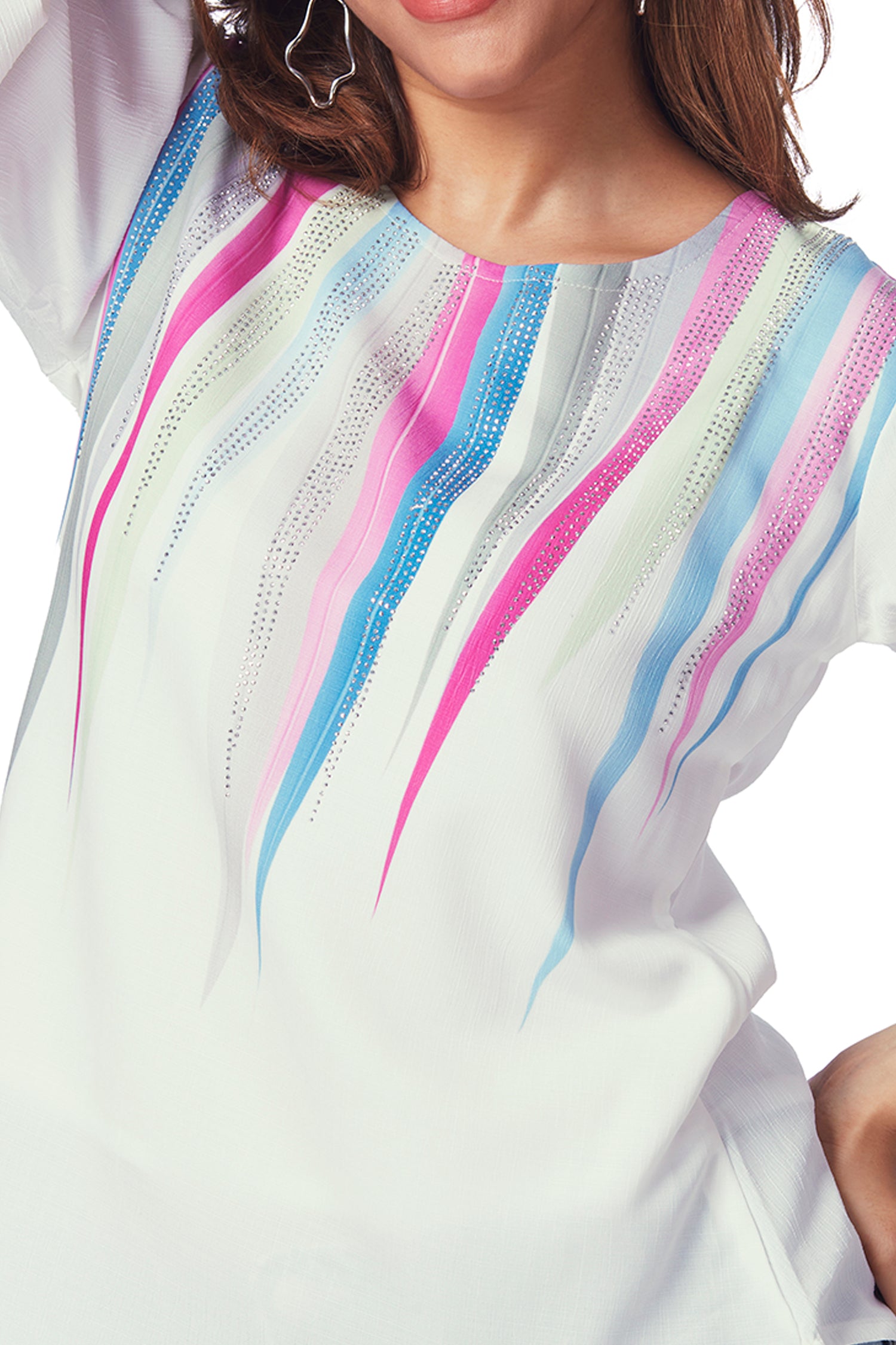 Multi Color Stripes On Georgette Top With Shimmer Work image 2