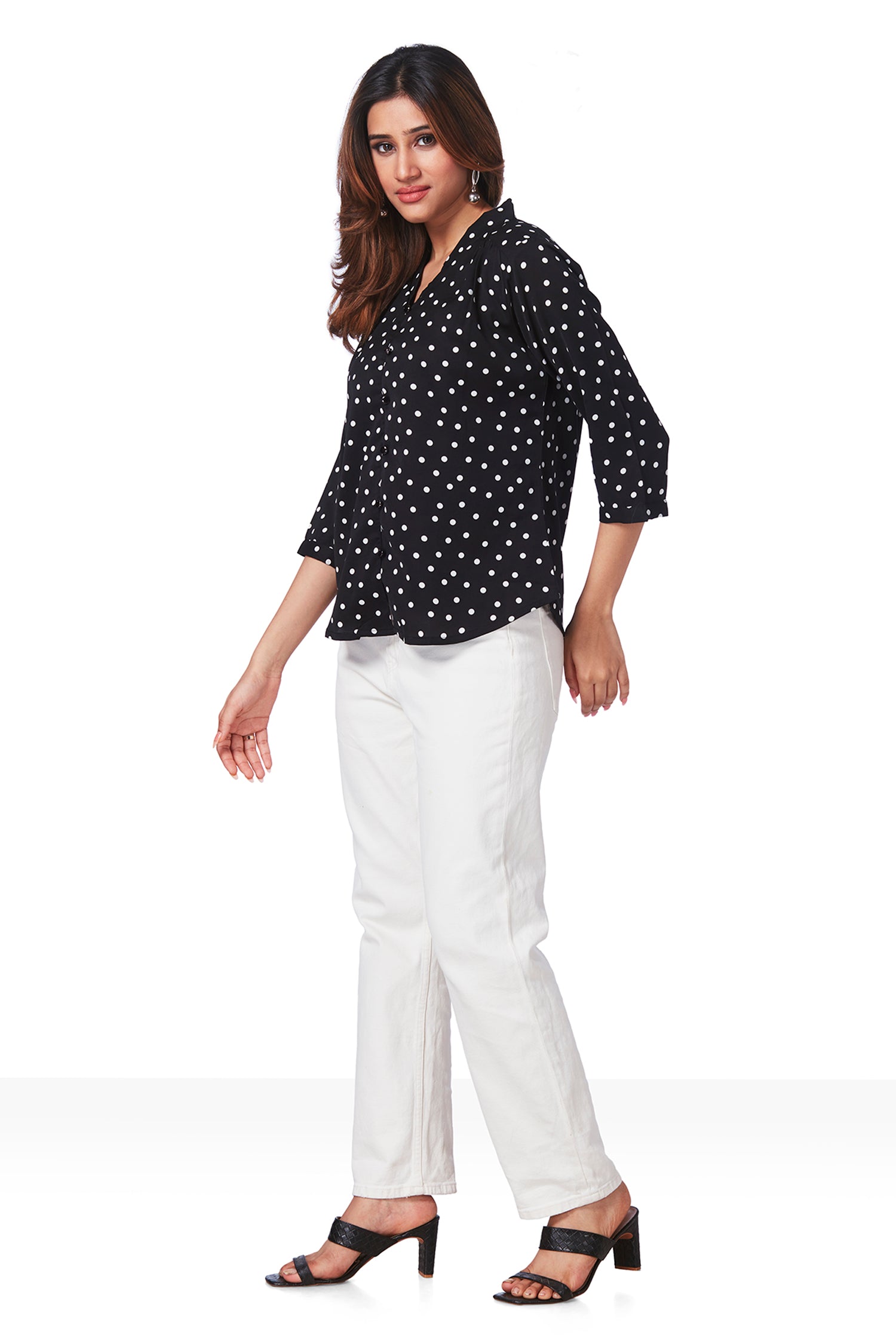 Polka Dot Satin V Neck Top image 3