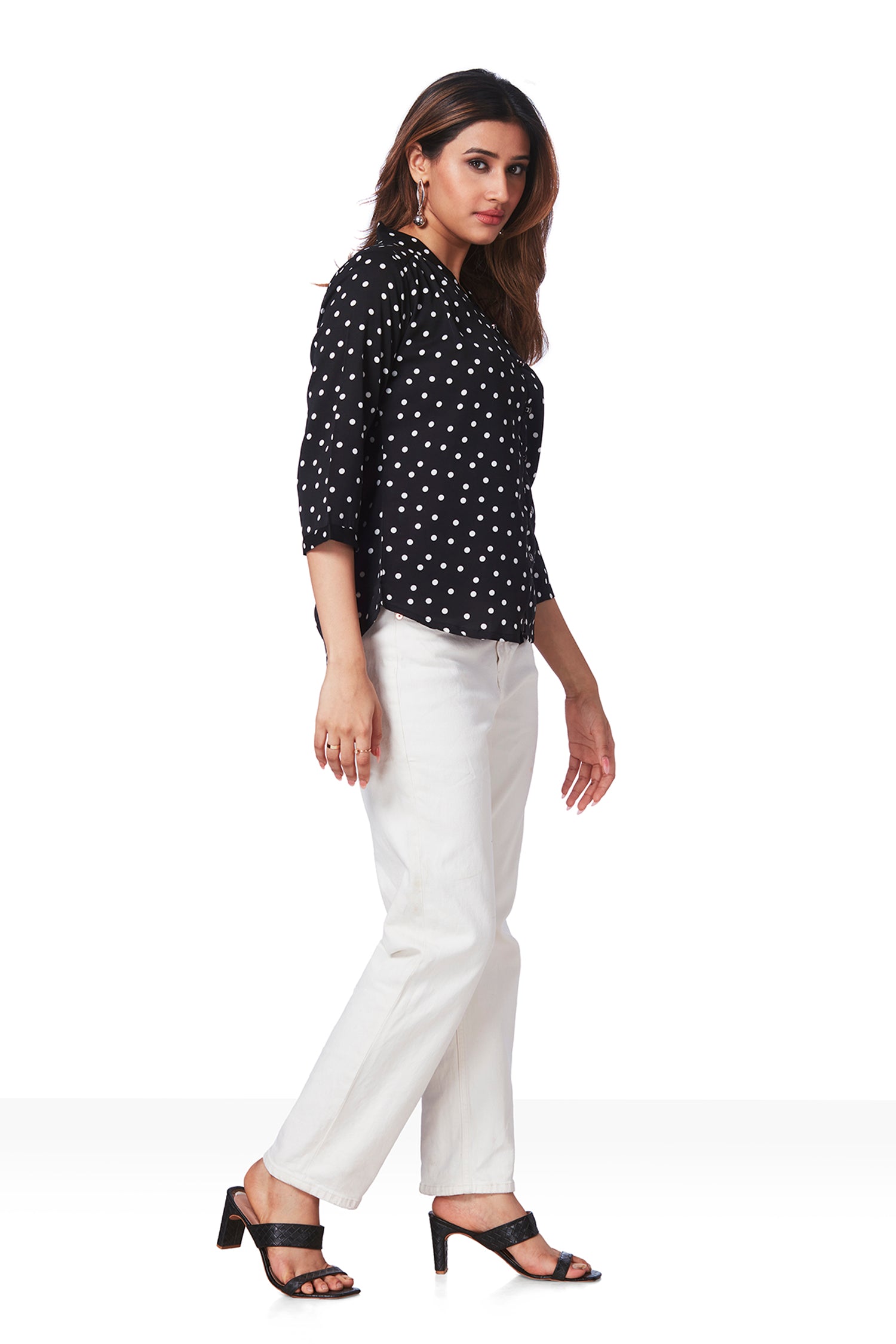 Polka Dot Satin V Neck Top image 4