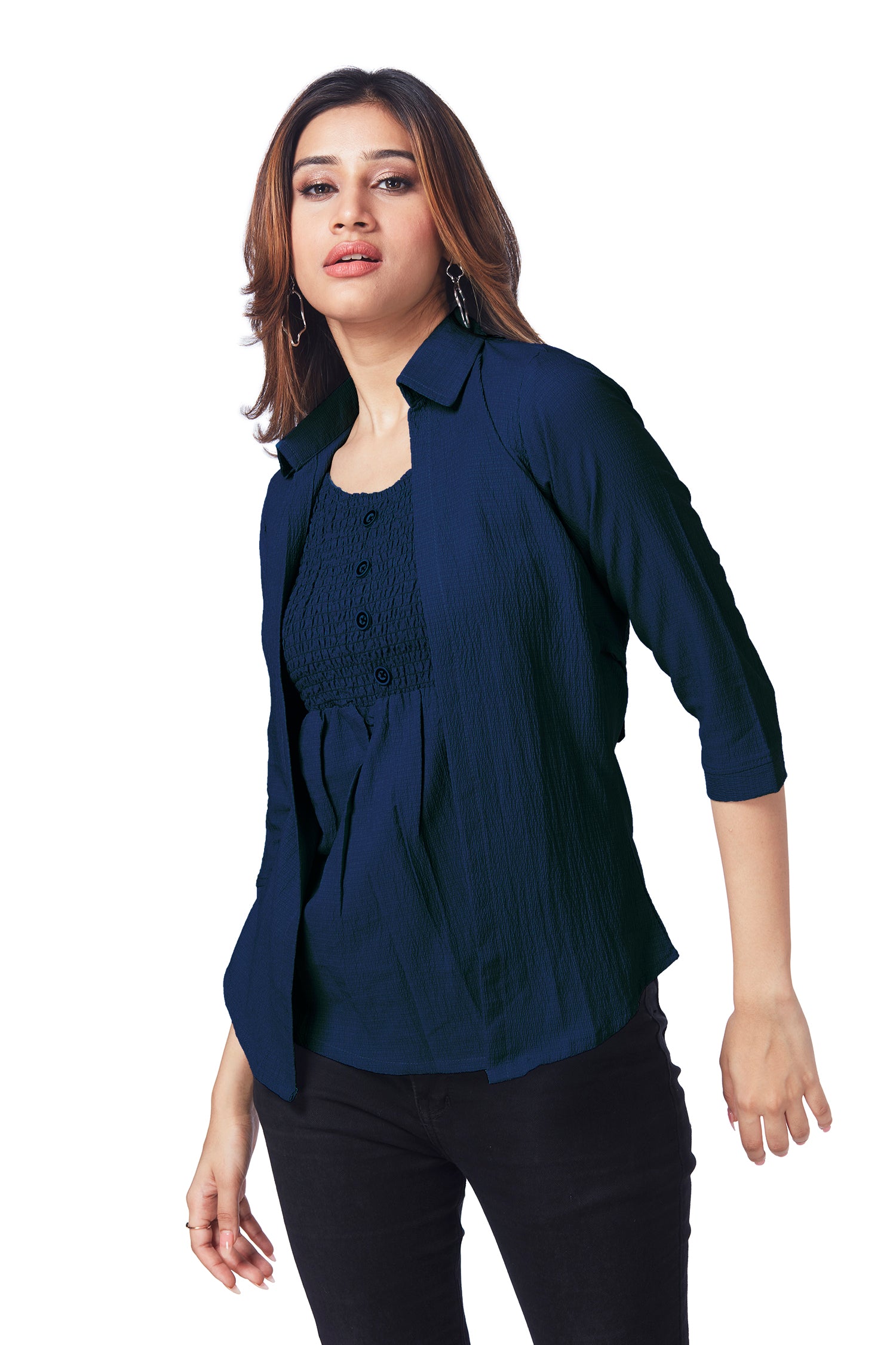 Textured Top With Inner And Belt - Blue image 2
