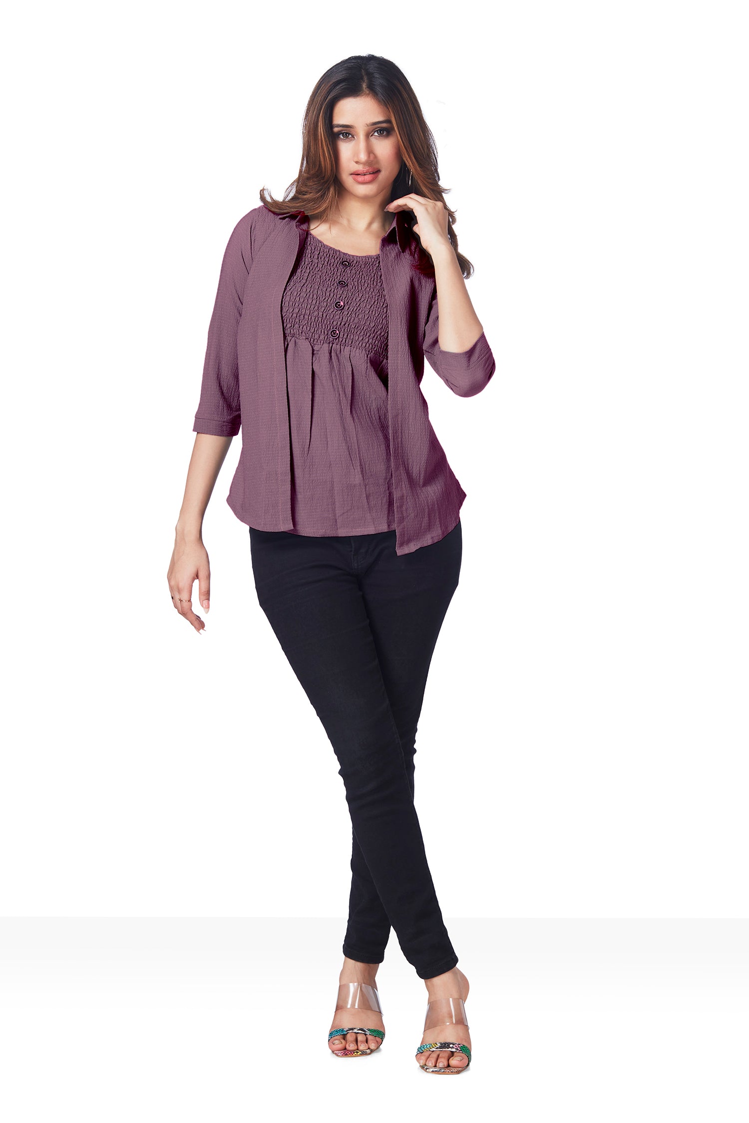 Textured Top With Inner And Belt - Maroon image 2