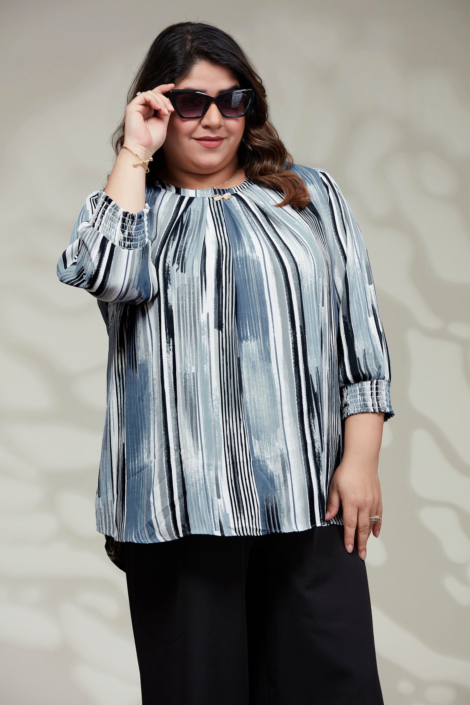 Causal Stipes Printed Top - Blue image 2