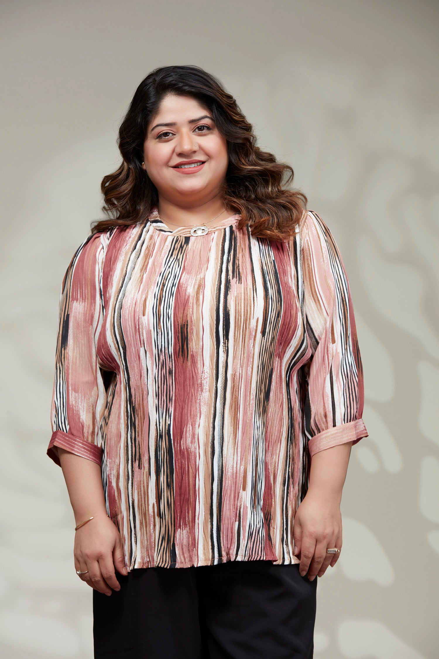 Causal Stipes Printed Top Pink image 2