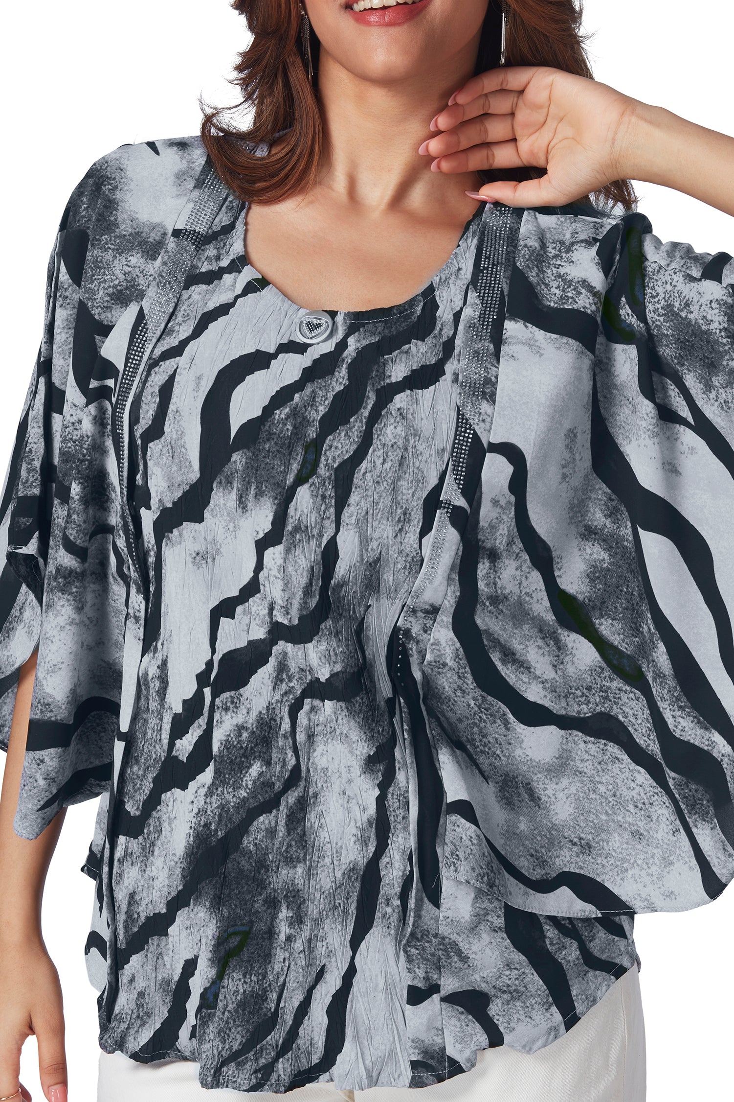 Partywear Kaftan Style Printed Top - Grey image 2