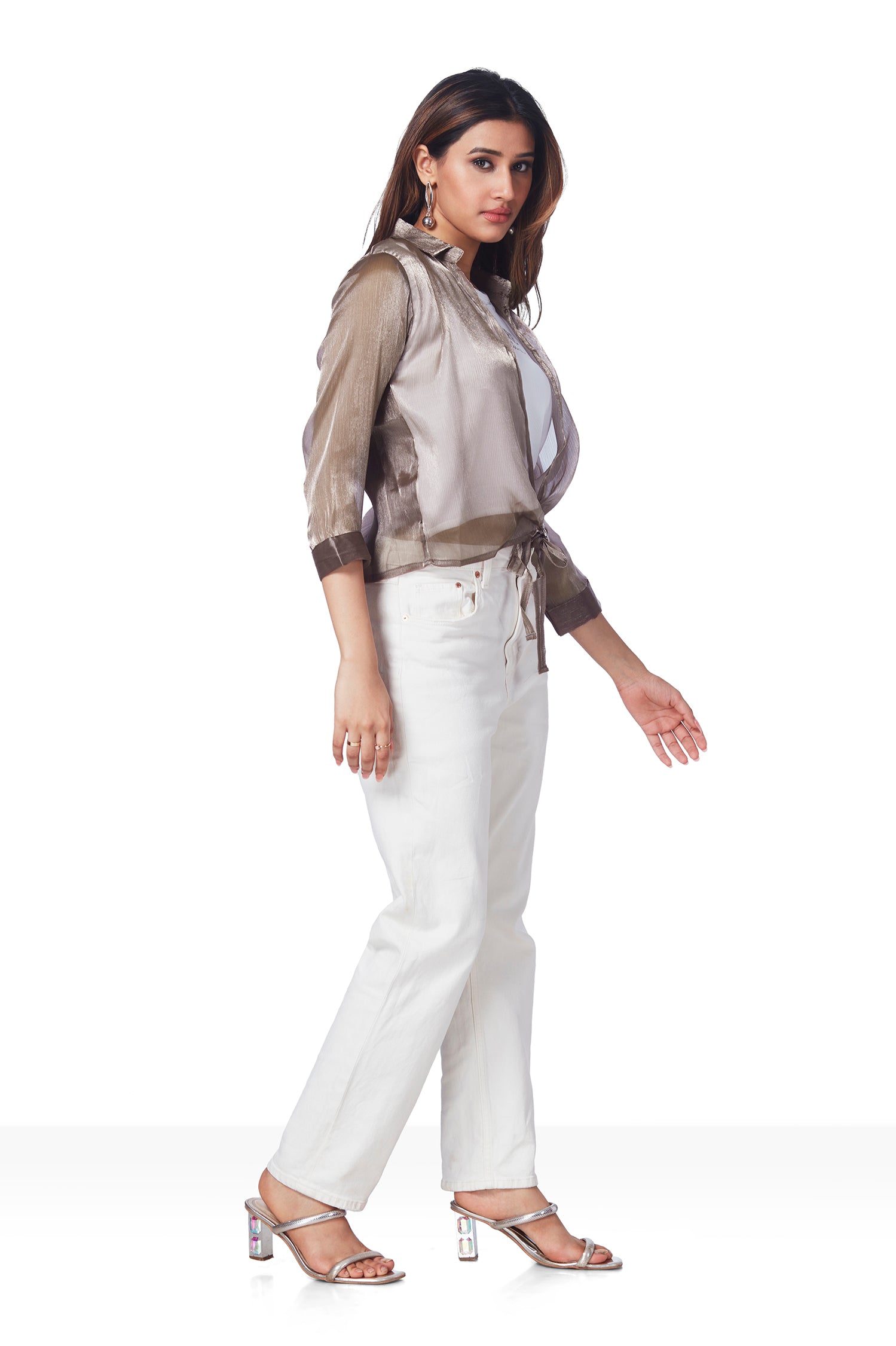 Partywear Top With Self Inner Attached - Brown image 2