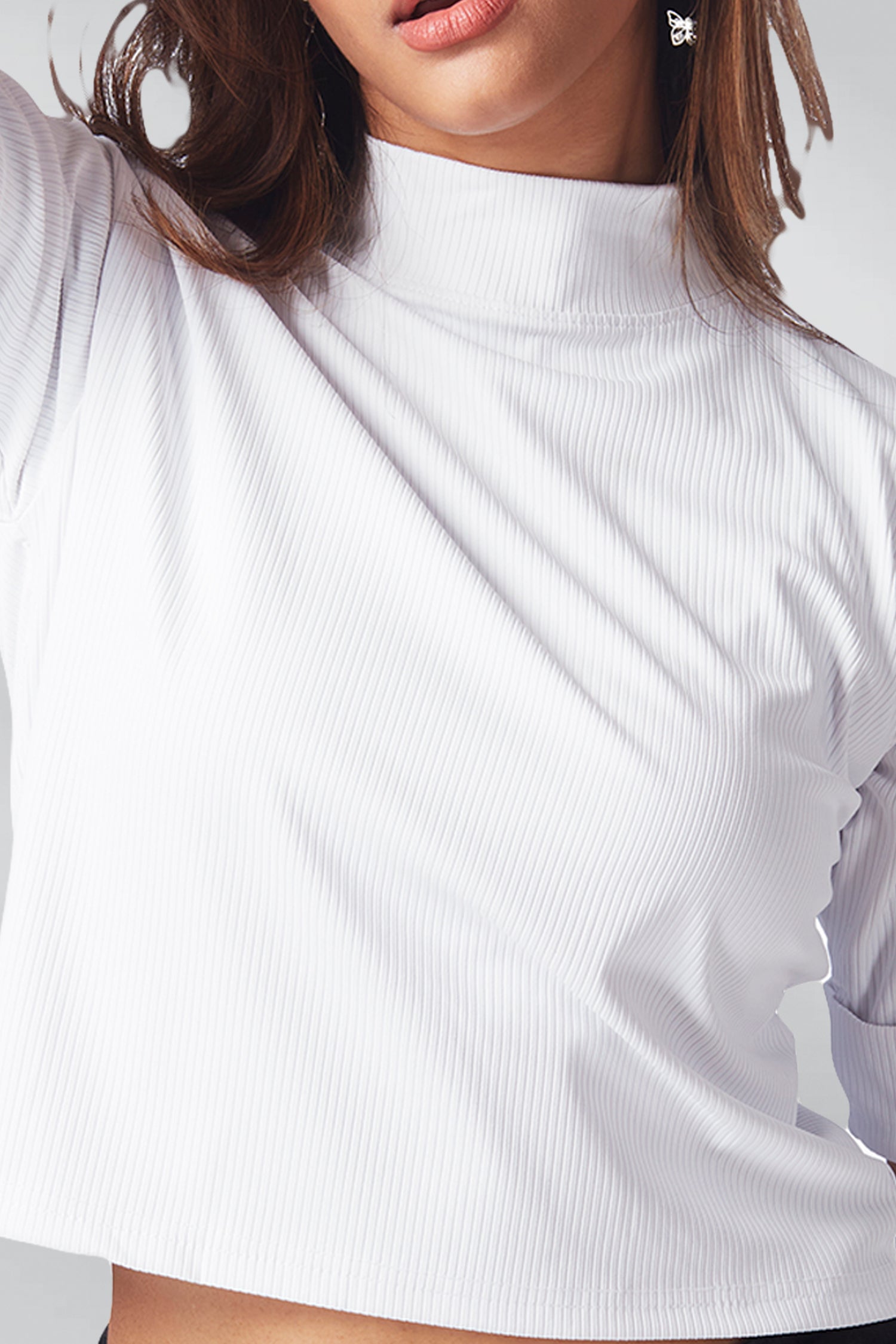 Casual Polo Neck Crop T-shirts - White image 2