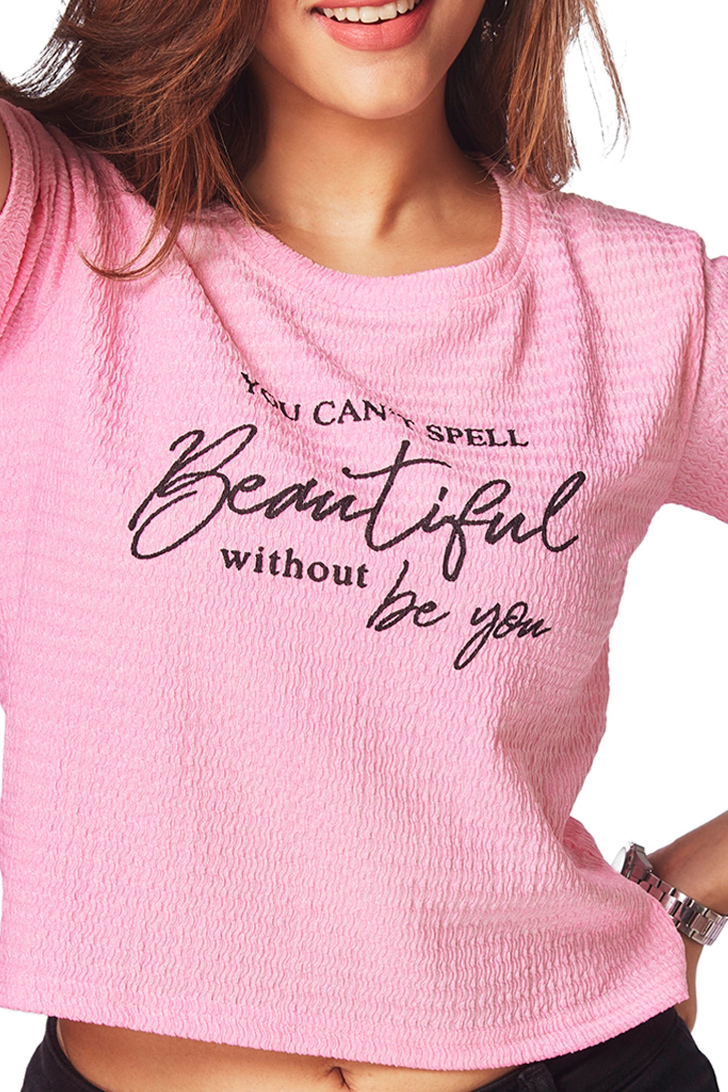 Casual Chest Printed T-shirts - Pink image 2