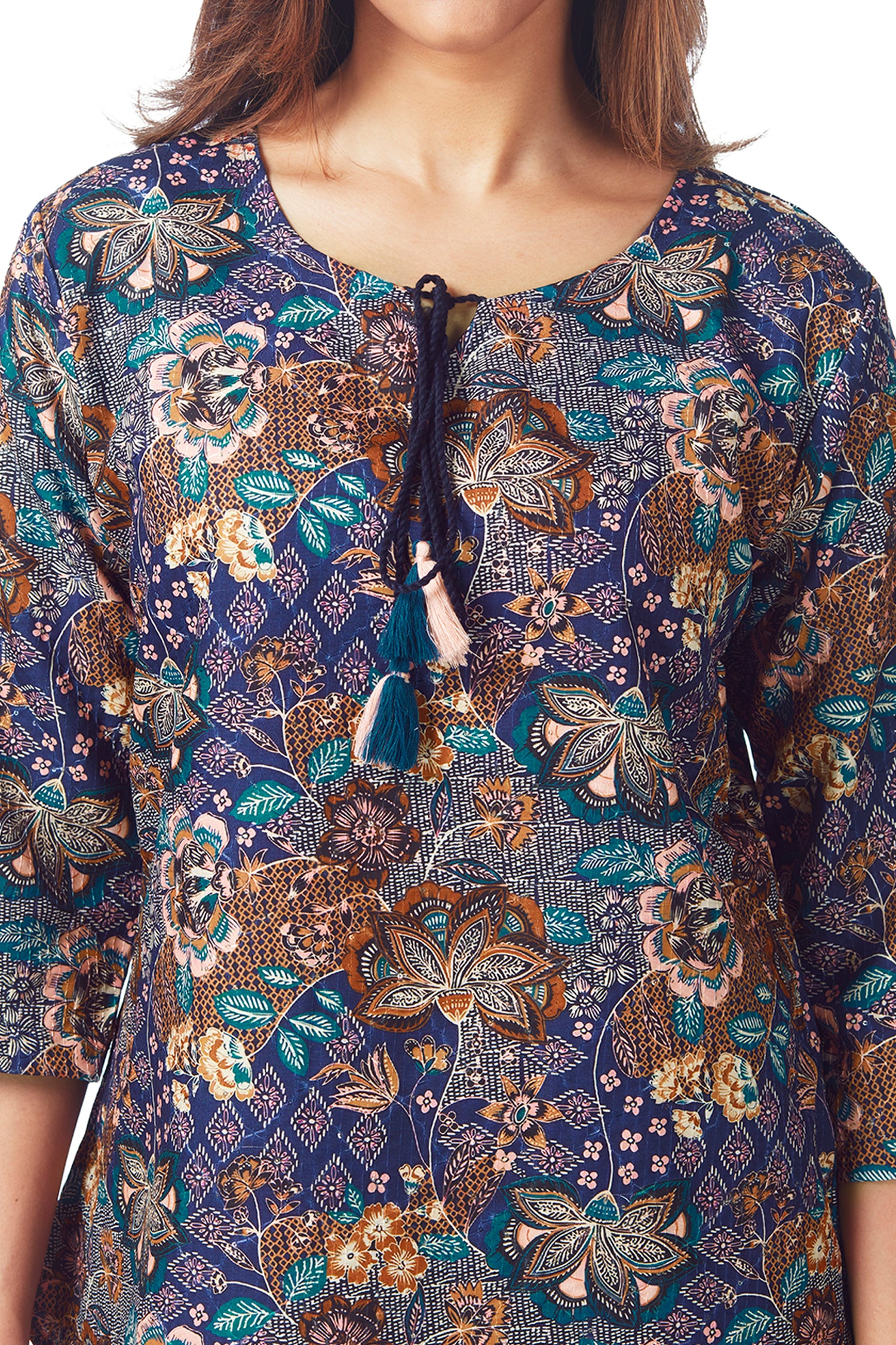 Causal Blue Color Floral Printed Top image 2