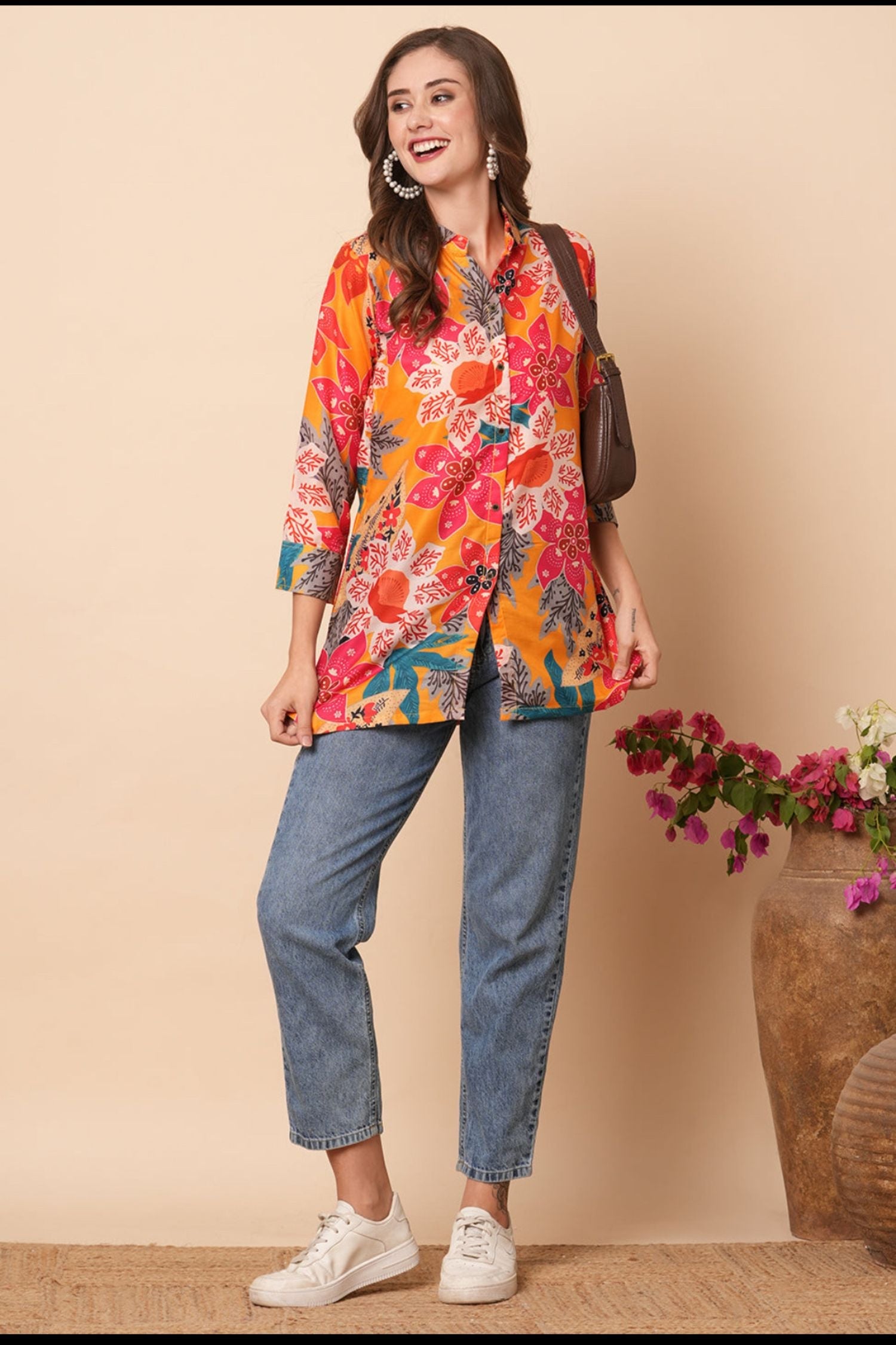 Printed Floral Shirt - Orange image 2