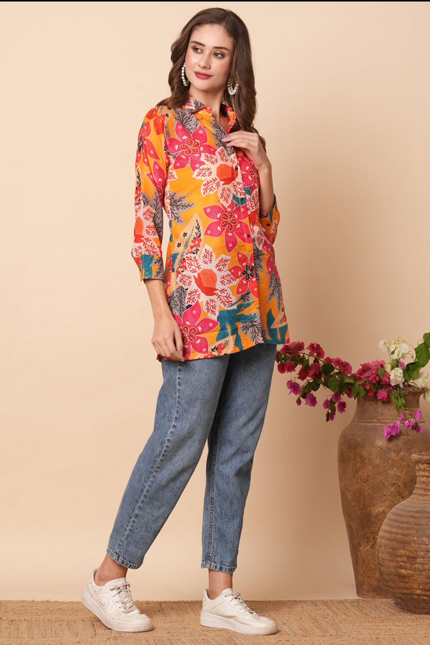 Printed Floral Shirt - Orange image 3