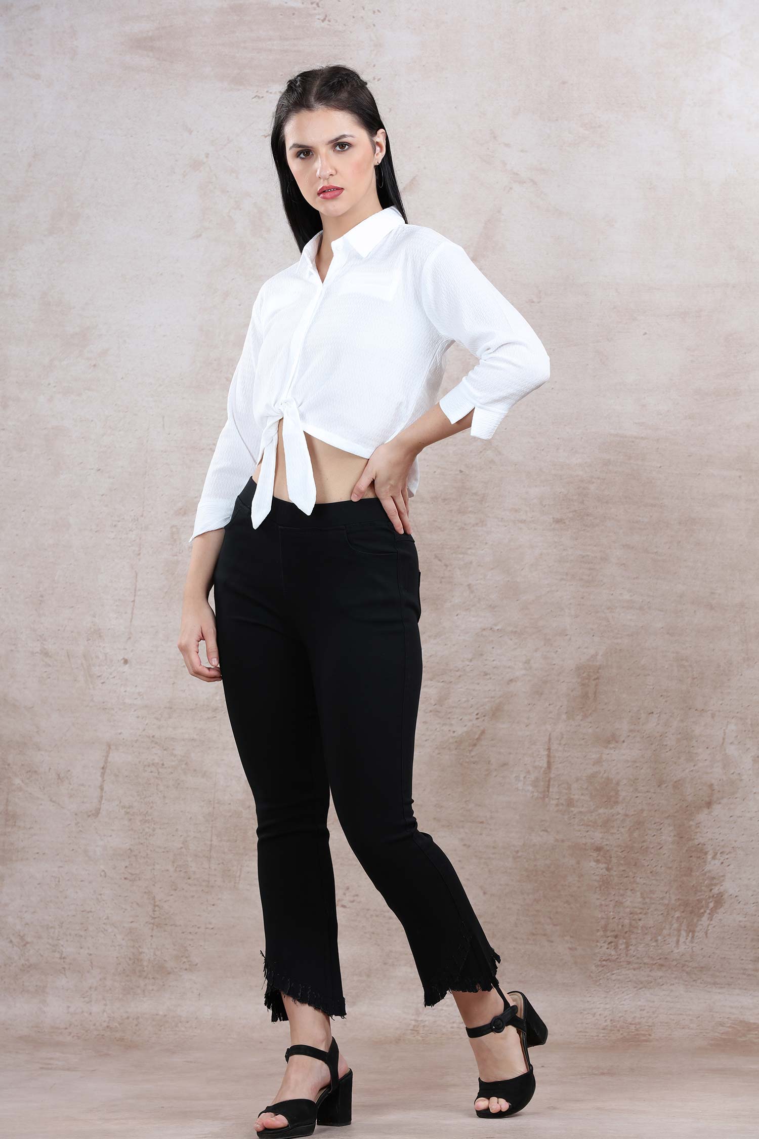 Casual Front Knot Top - White image 3