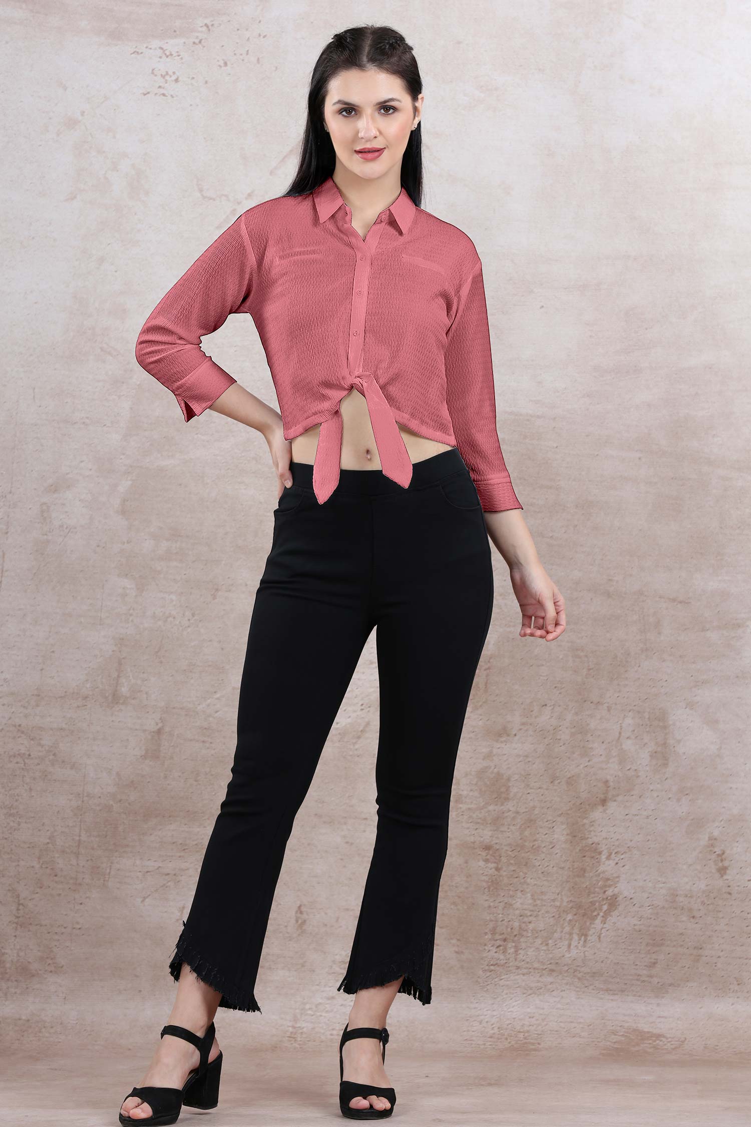 Casual Front Knot Top - Dark Pink