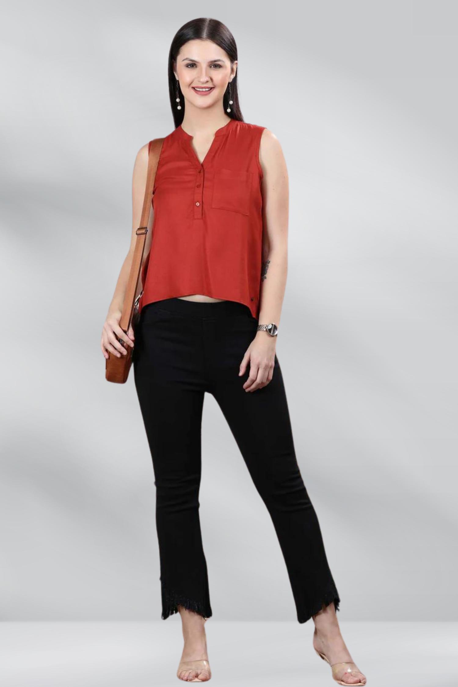 High Low Hem Solid Sleeveless Top - Rust