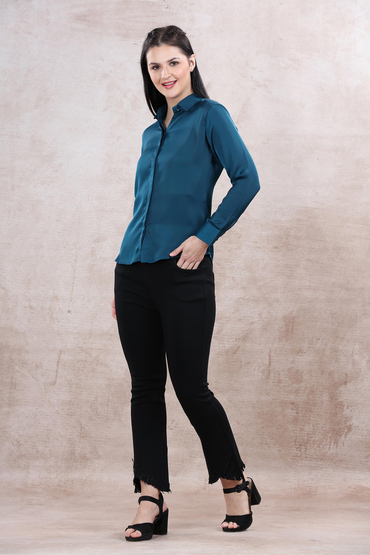 Satin Semi Formal Shirt - Peacock Blue image 2