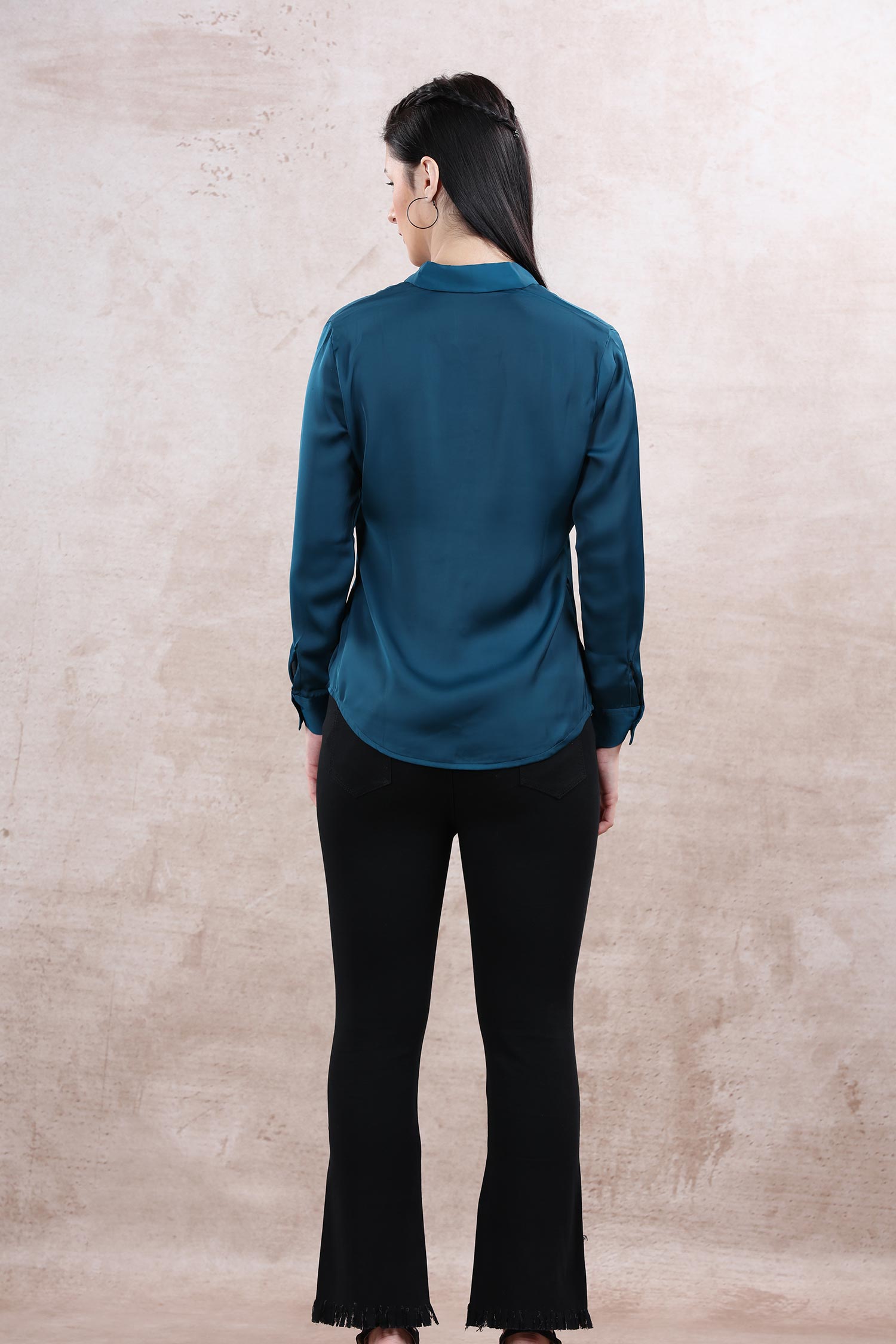 Satin Semi Formal Shirt - Peacock Blue image 4
