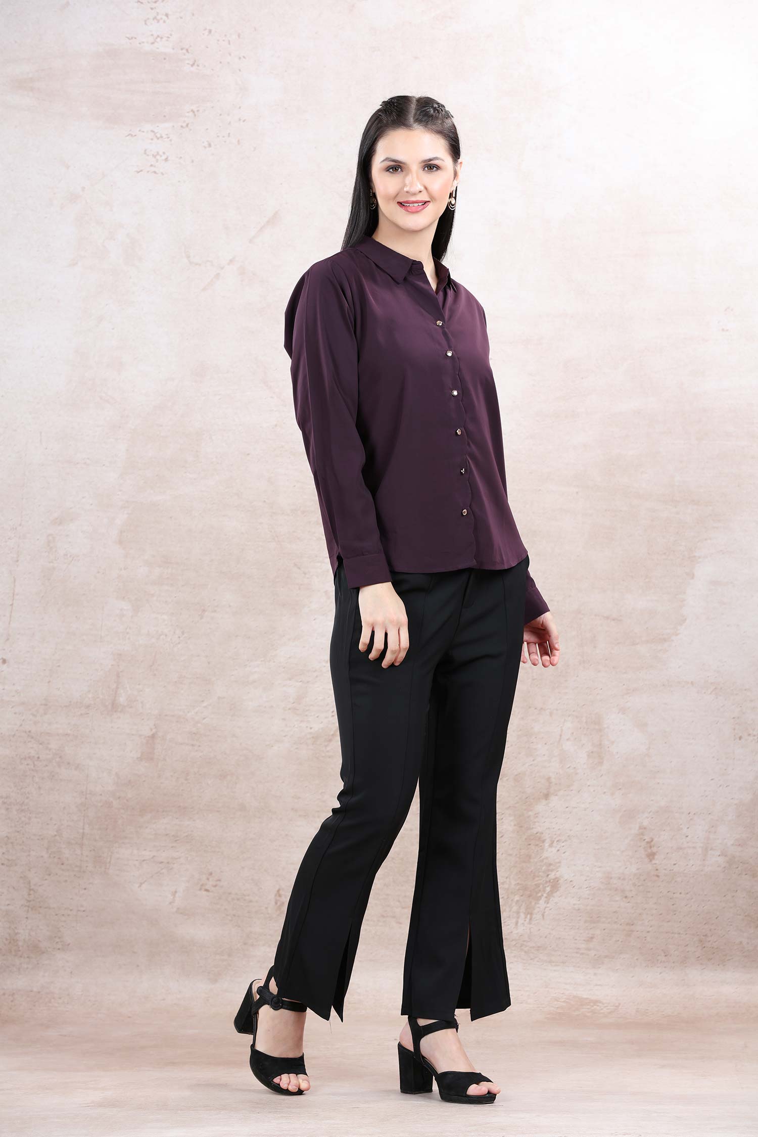 Satin Collar Shirt - Purple image 3
