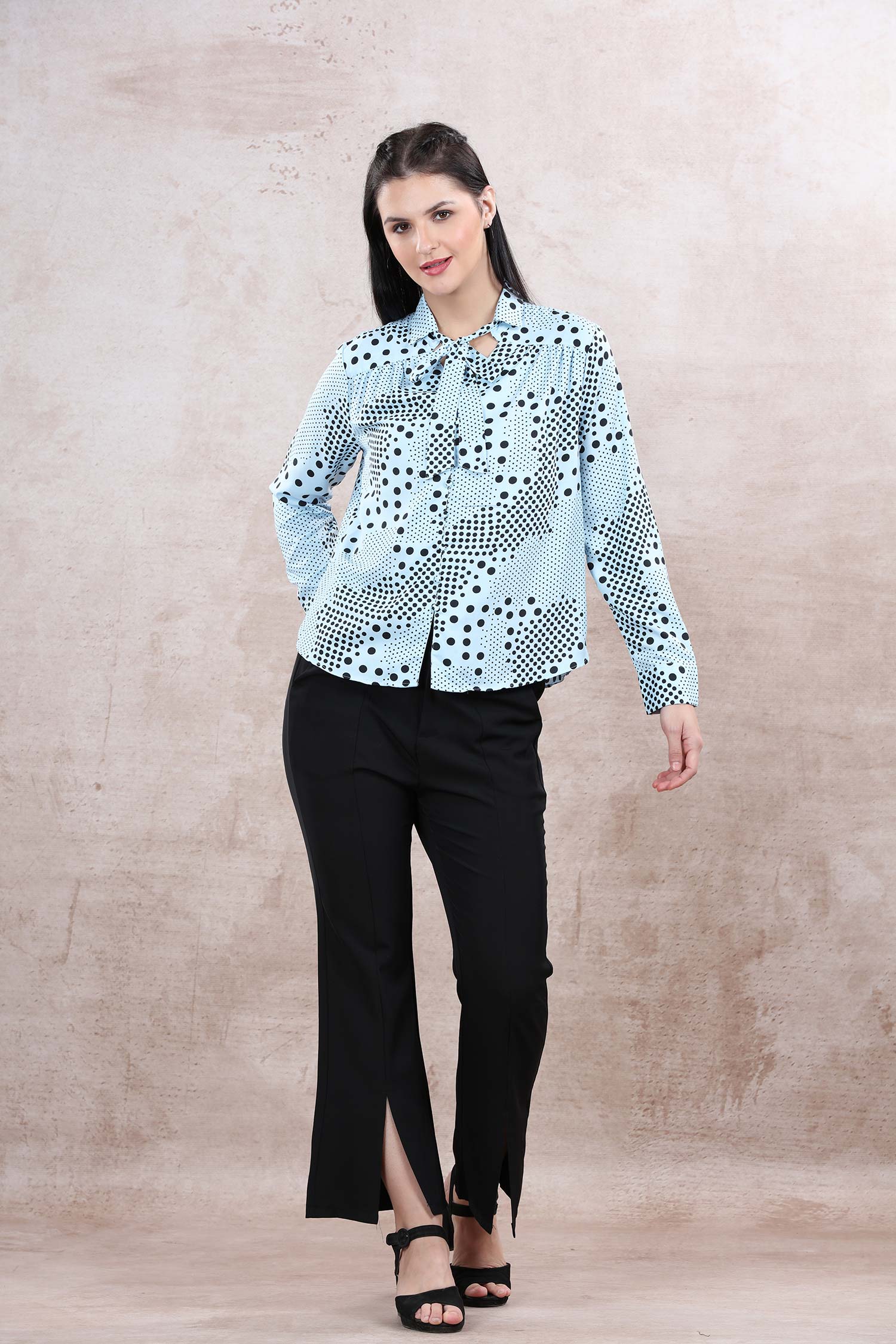Polka Dot Front Knot Shirt