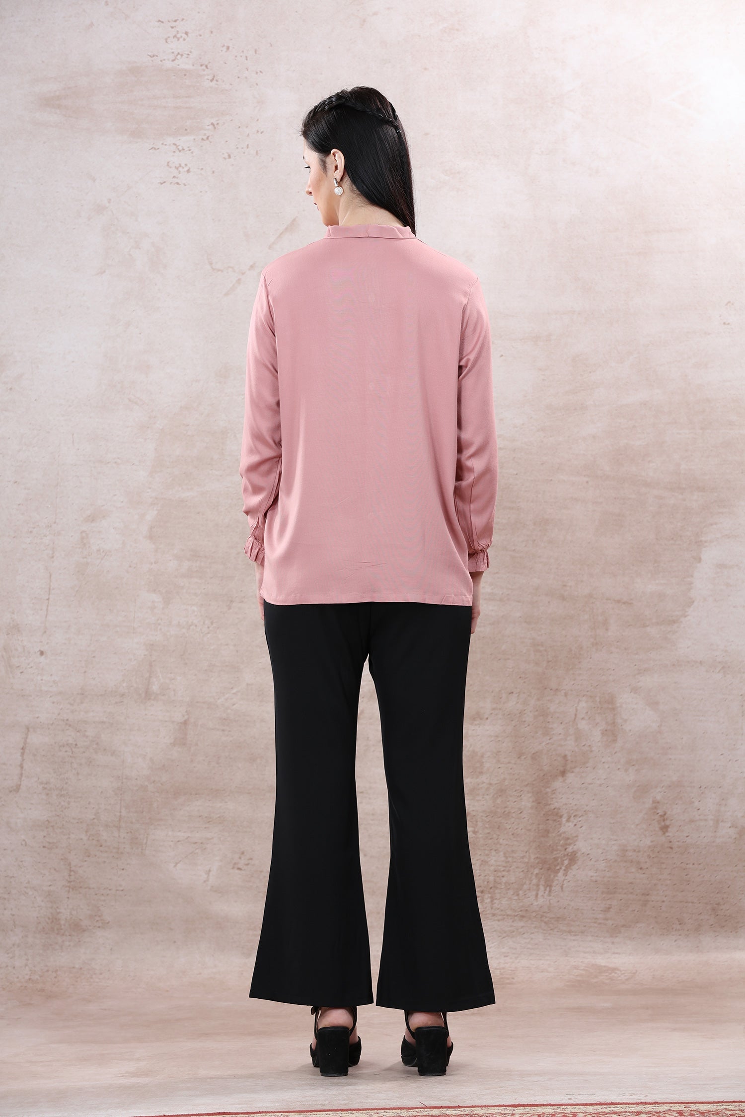 Front Bow Tie Semi Formal Shirt - Light Pink image 4