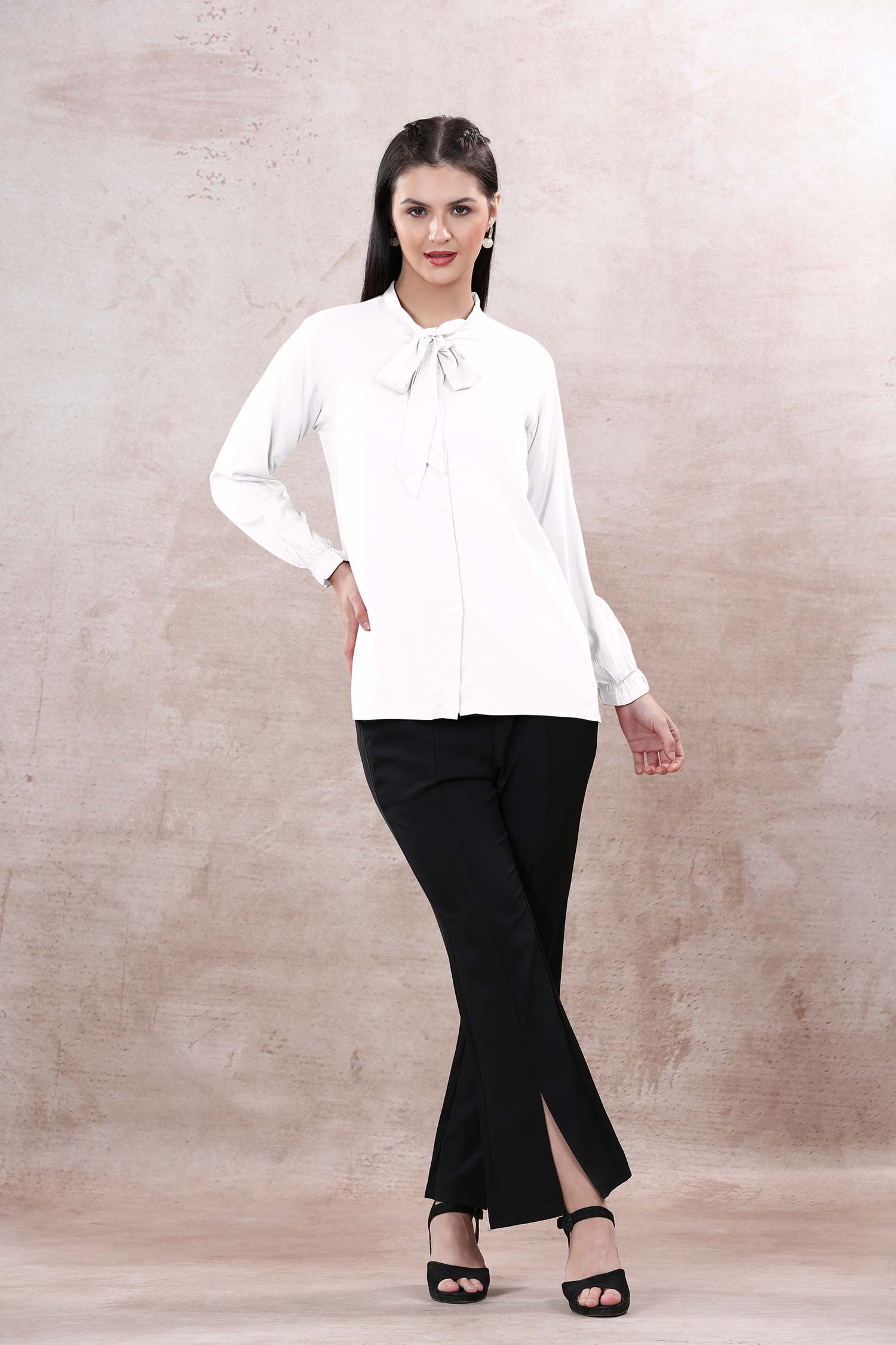 Front Bow Tie Semi Formal Shirt - White