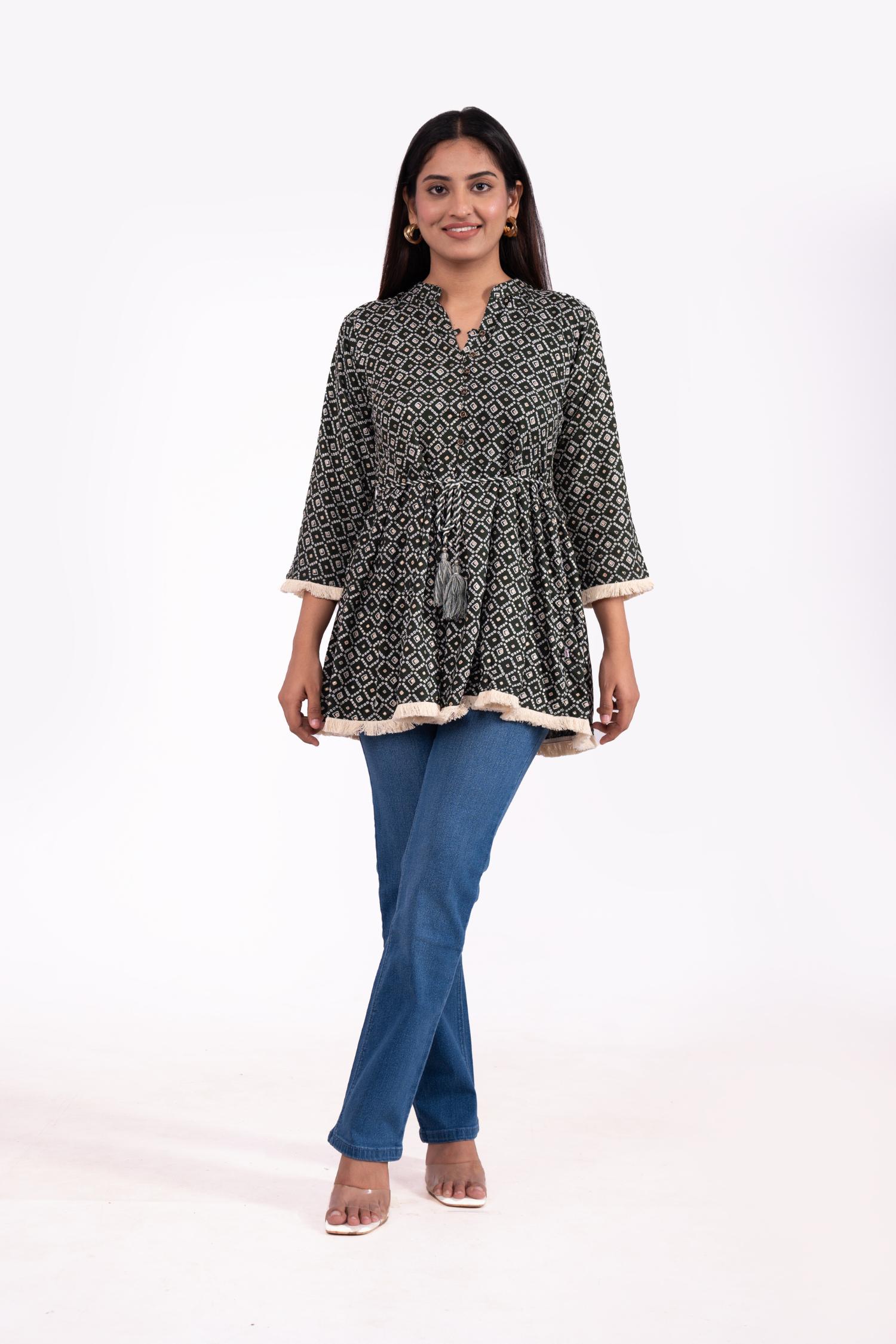 Rayon Bandhini Printed Tunic Top image 2