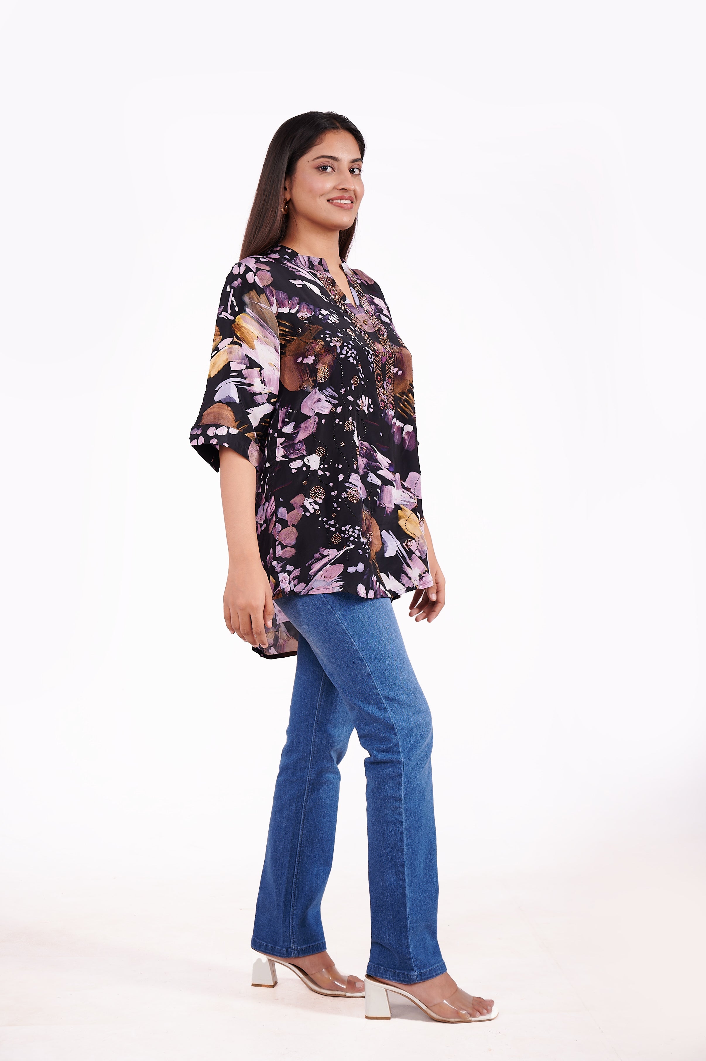 Crepe Floral Printed Tunic Top Black image 4