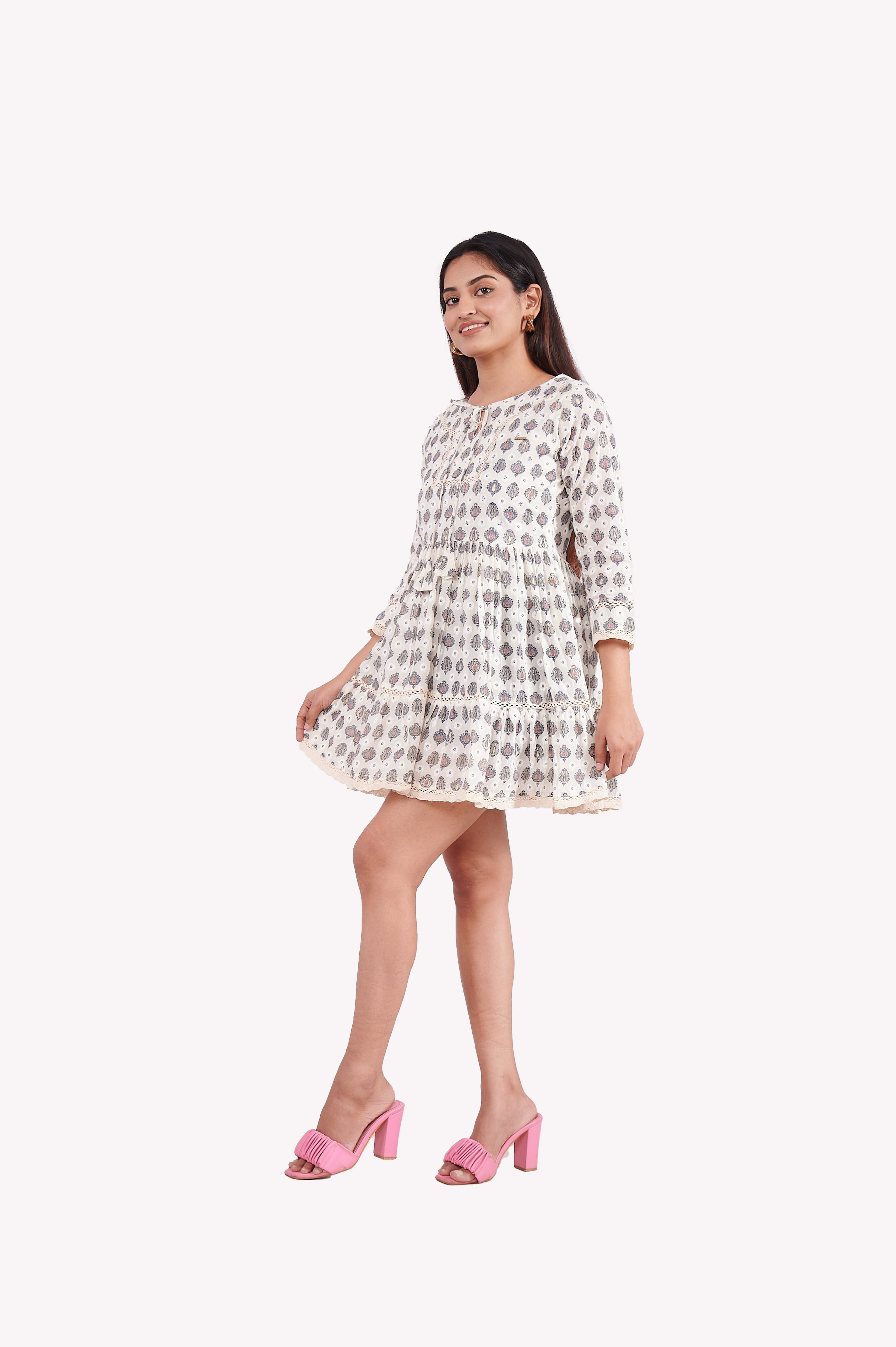 Mul Cotton Block Printed Tunic Top With Sequence Work image 3