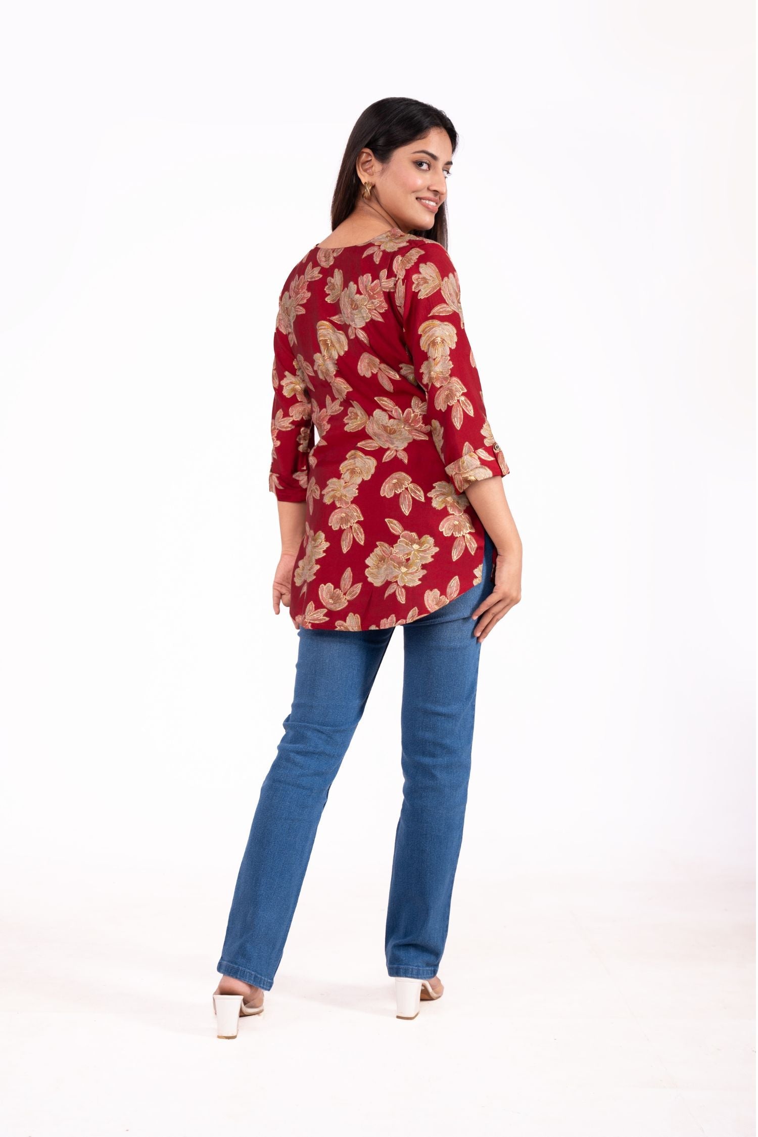 Cotton Floral Foil Printed A Line Tunic Top image 3
