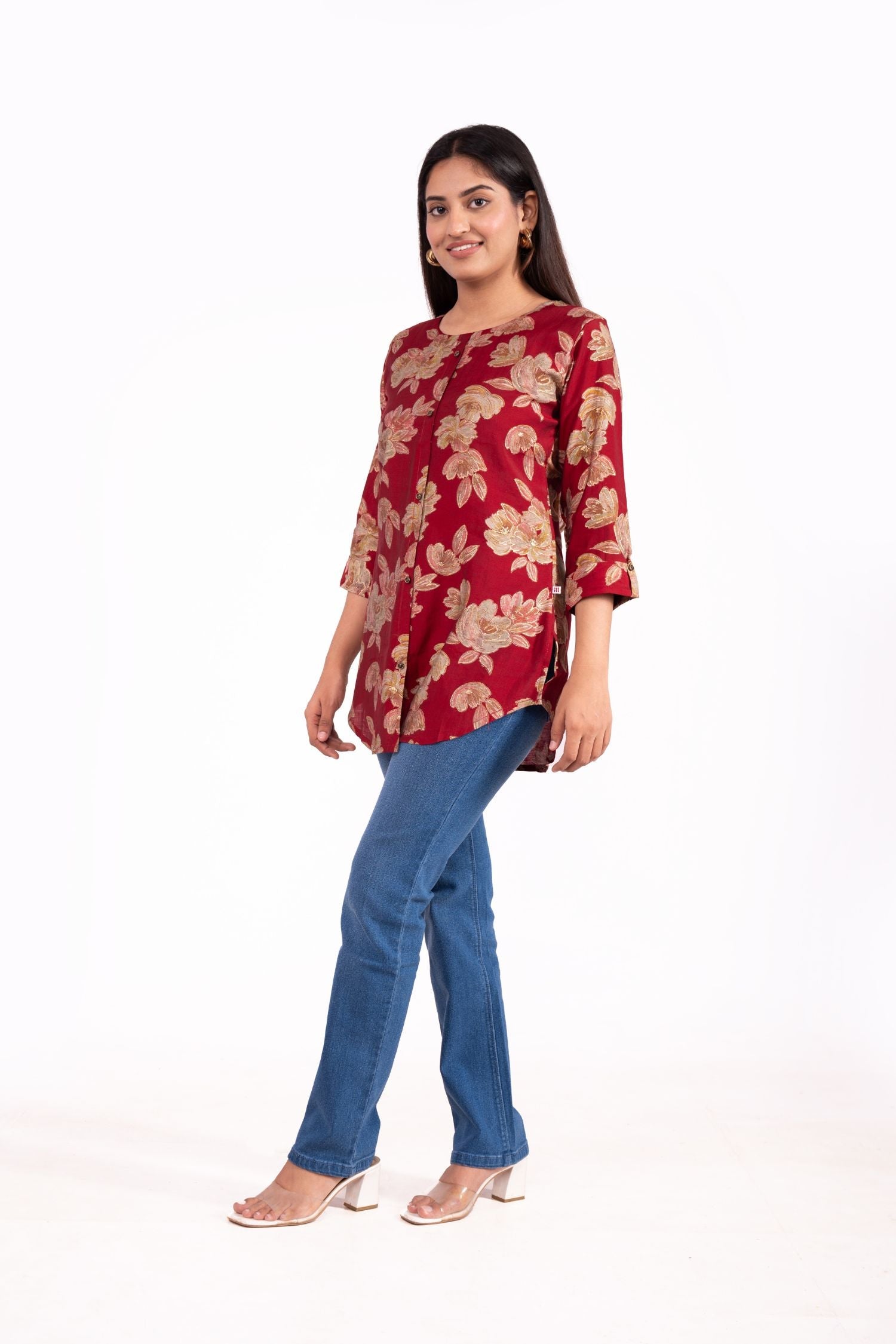 Cotton Floral Foil Printed A Line Tunic Top image 4